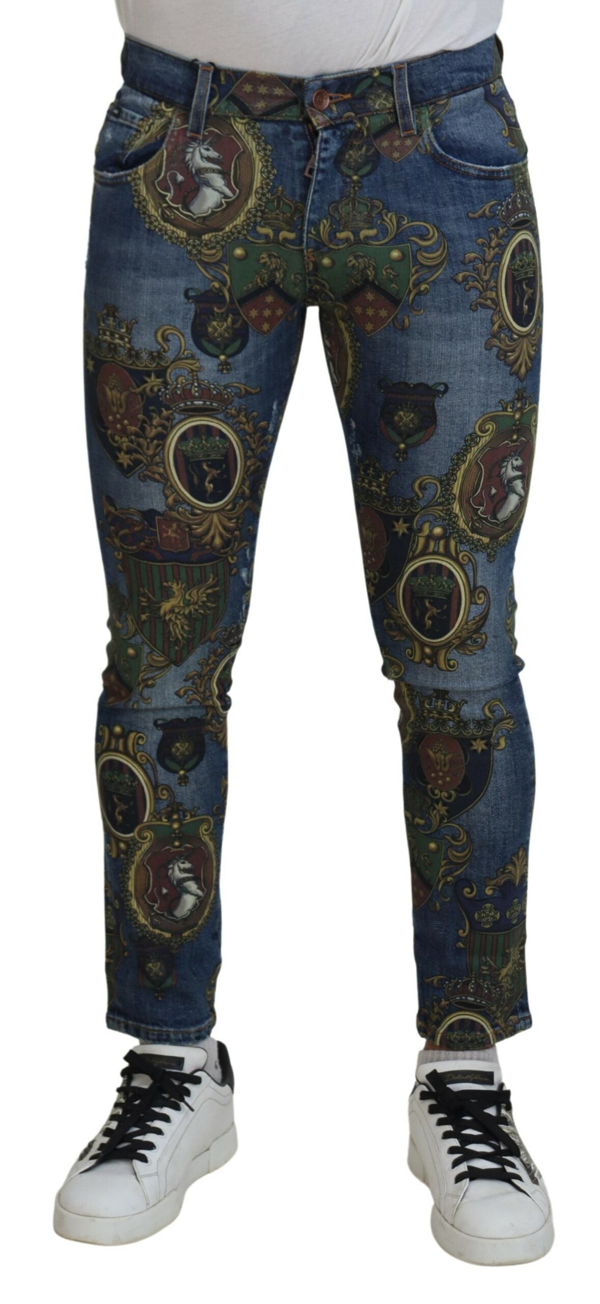 Dolce & Gabbana Elegant Slim-Fit Printed Denim Men's Jeans