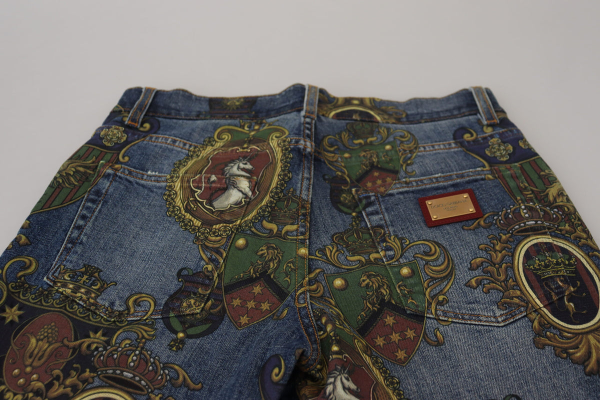 Dolce & Gabbana Blue Medal Print Slim Fit Cotton Men's Jeans