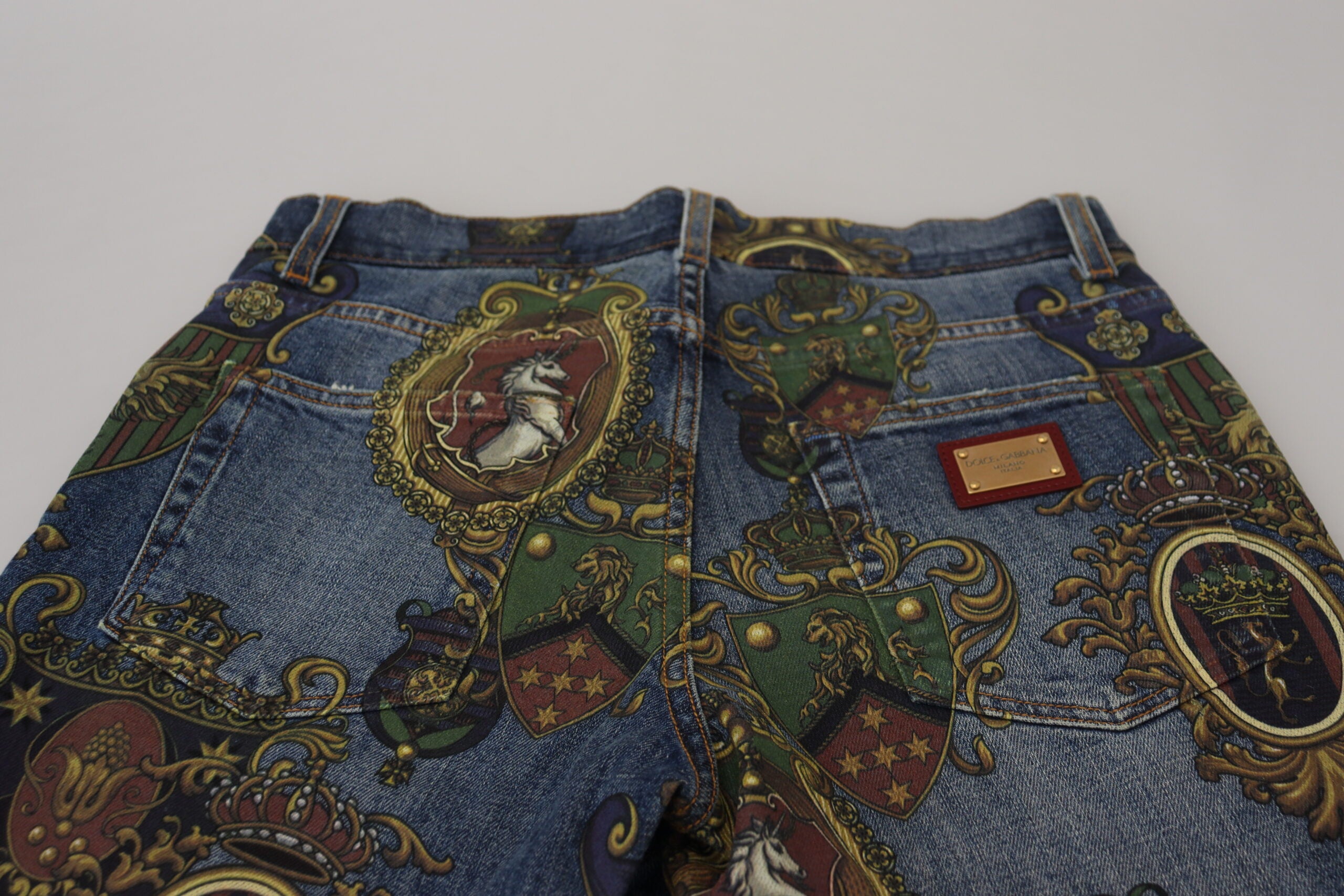 Dolce & Gabbana Blue Medal Print Slim Fit Cotton Men's Jeans
