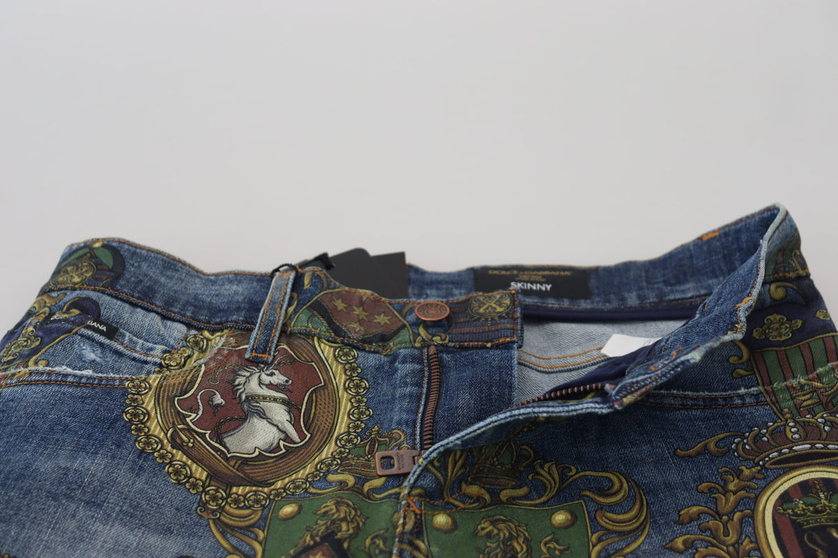 Dolce & Gabbana Blue Medal Print Slim Fit Cotton Men's Jeans