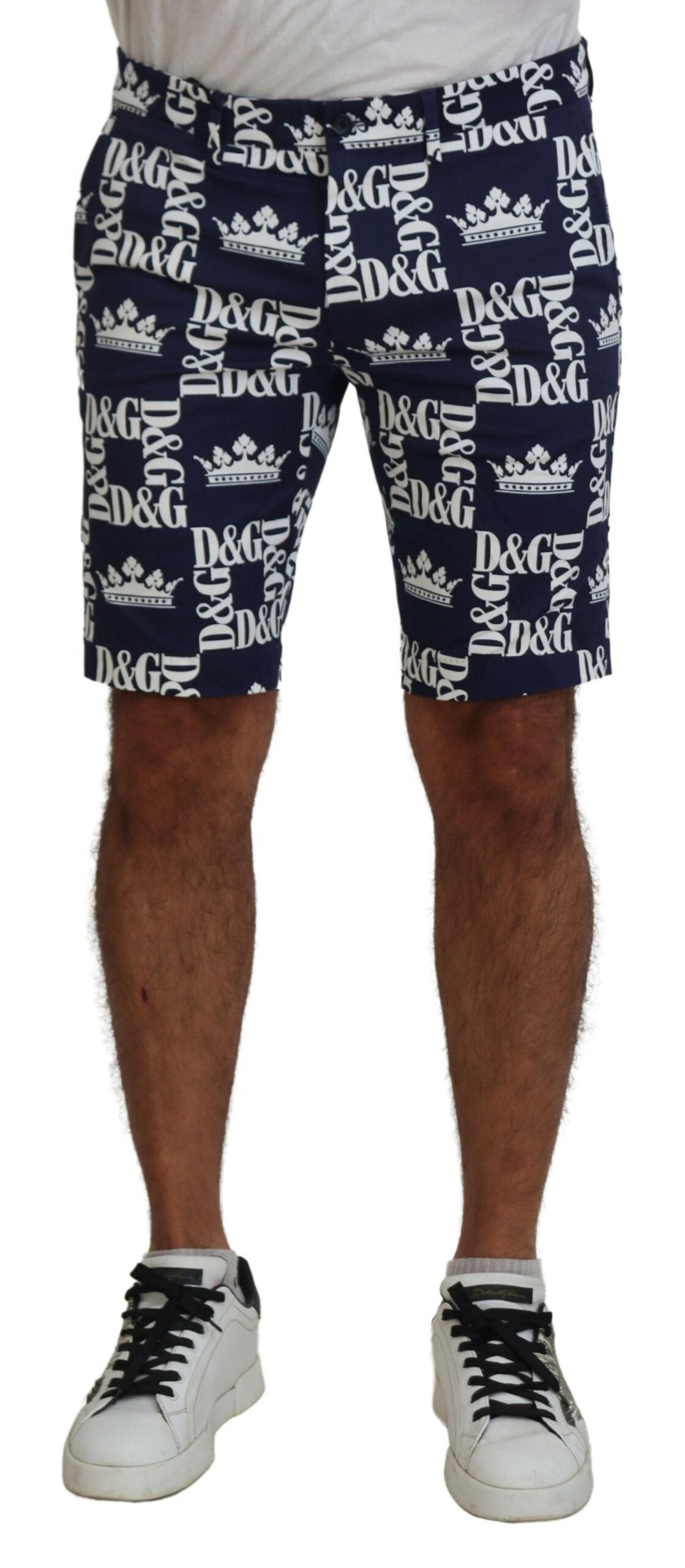 Dolce & Gabbana Blue Logo Print Cotton Chinos Men's Shorts