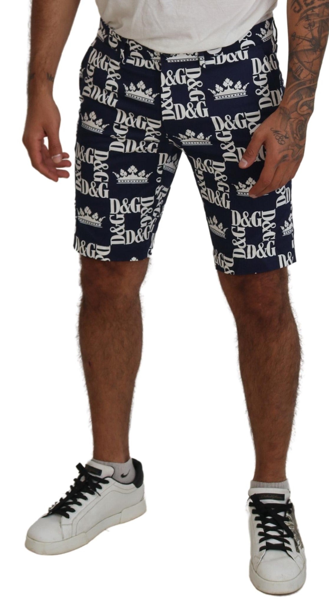 Dolce & Gabbana Blue Logo Print Cotton Chinos Men's Shorts