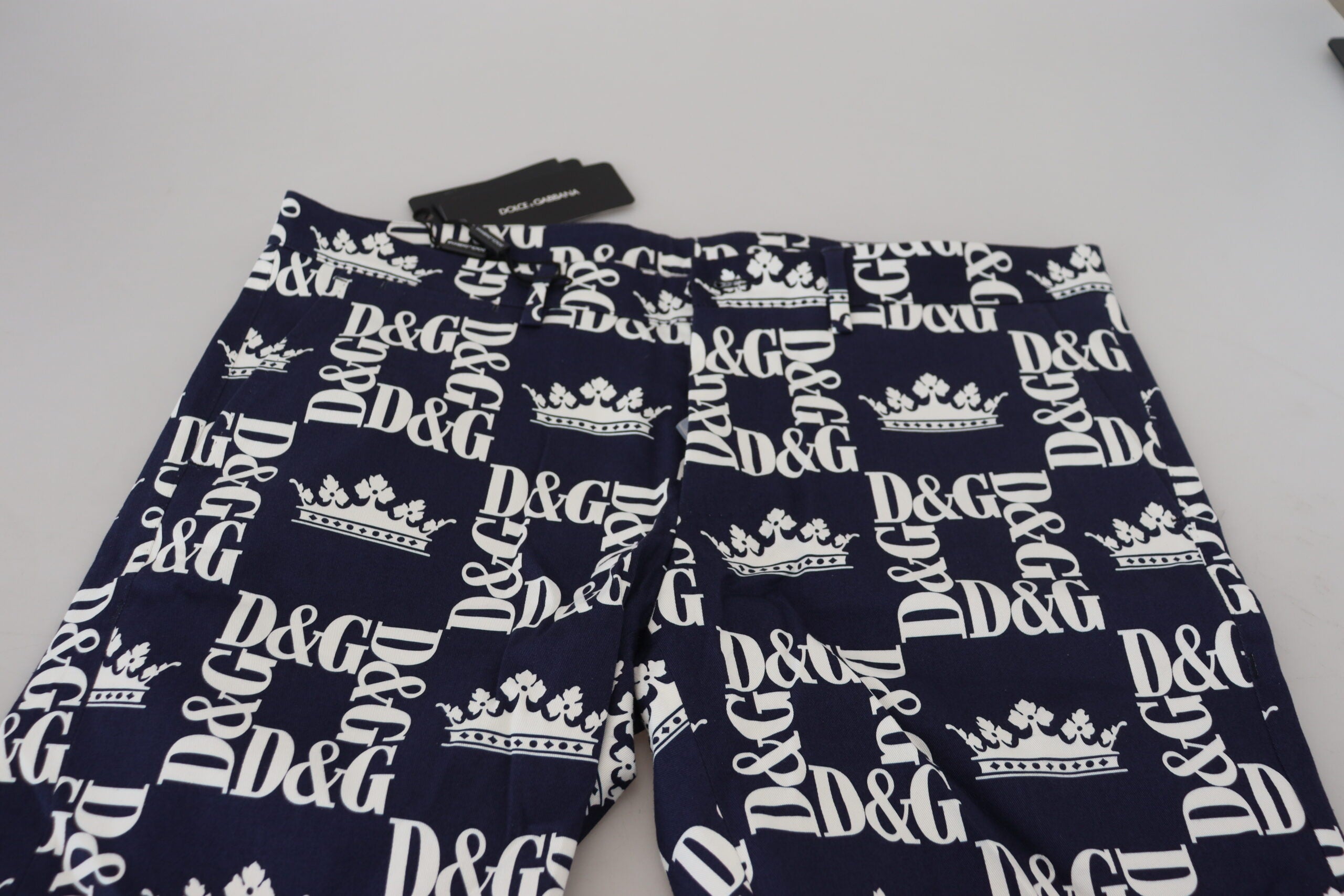 Dolce & Gabbana Blue Logo Print Cotton Chinos Men's Shorts