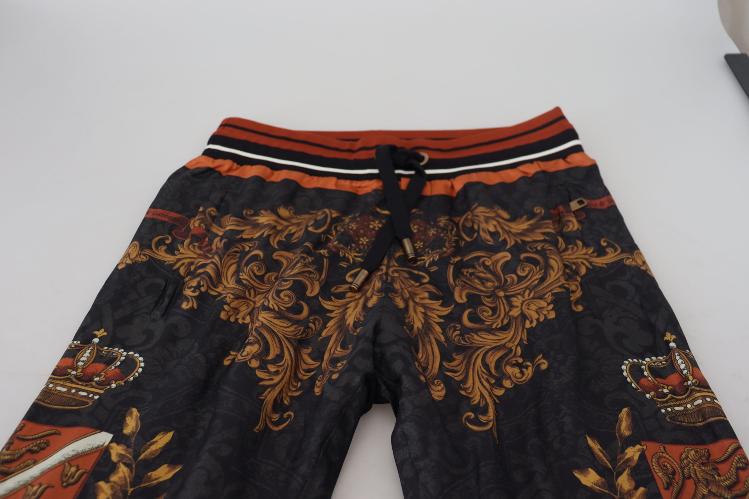 Dolce & Gabbana Gray Silk Baroque Crown Trousers Sport Men's Pants