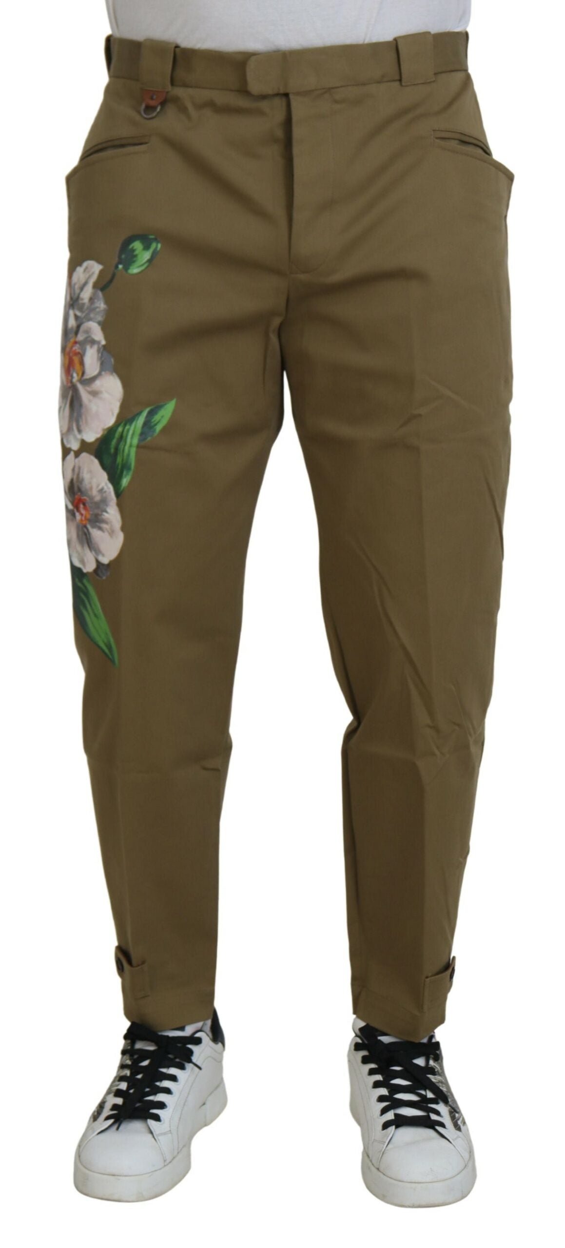 Dolce & Gabbana Exquisite Floral Beige Chino Men's Pants