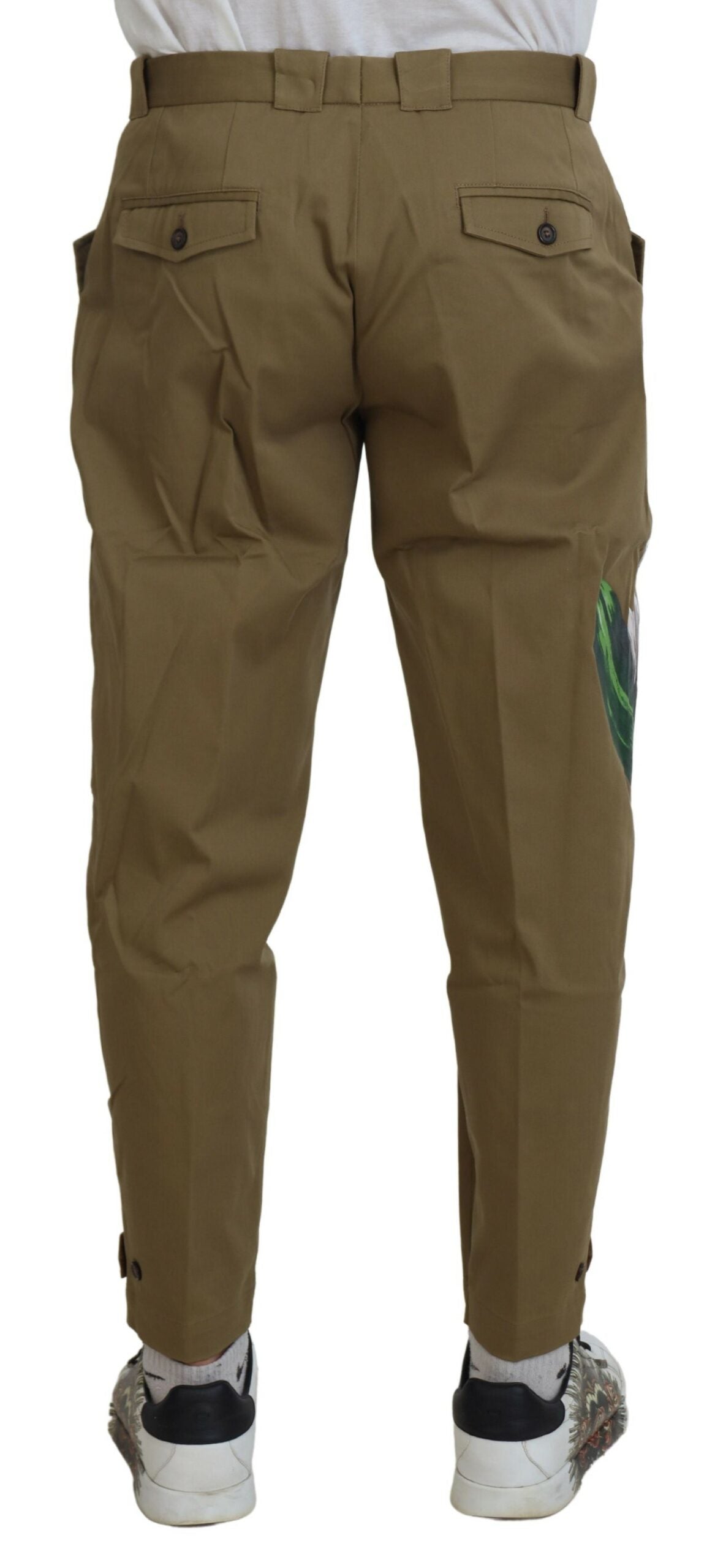 Dolce & Gabbana Beige Cotton Stretch Floral Chinos Men's Pants