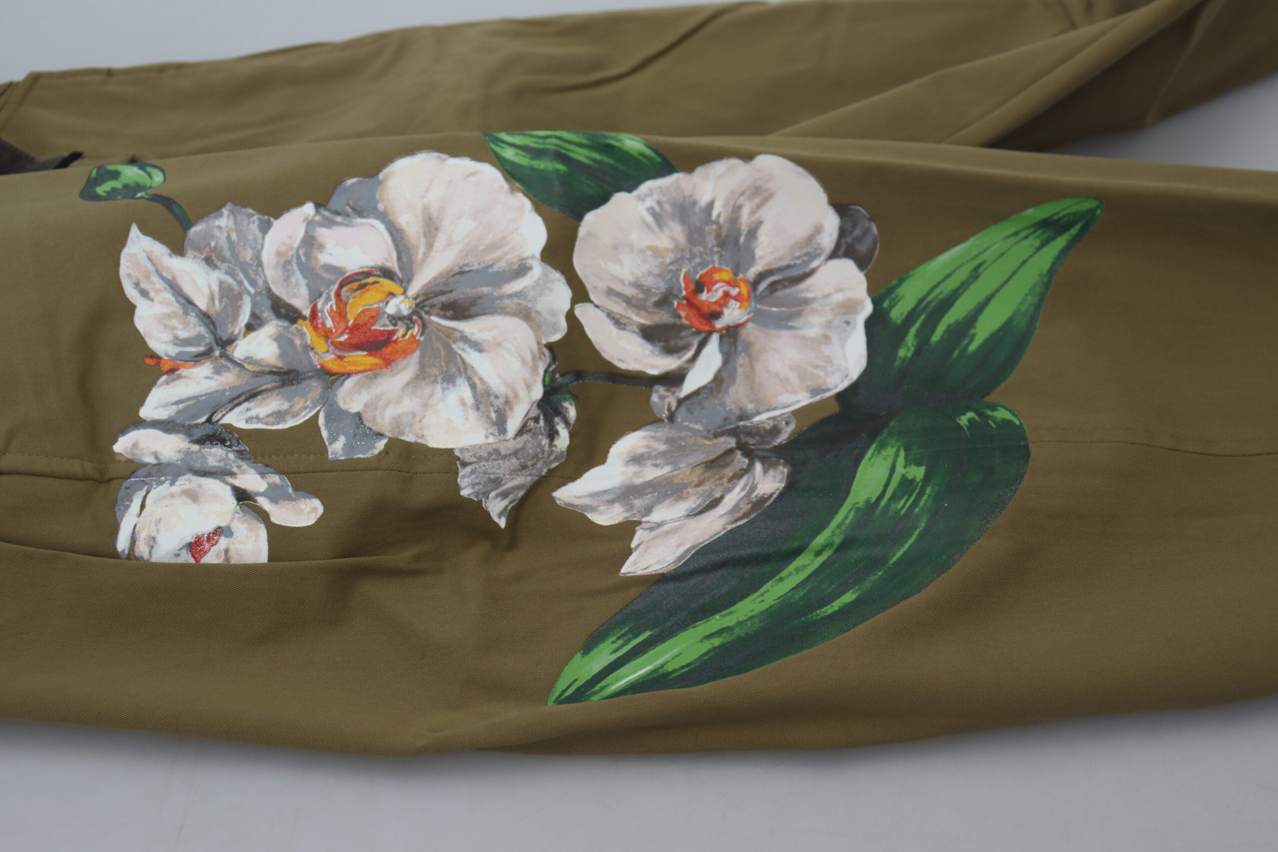 Dolce & Gabbana Beige Cotton Stretch Floral Chinos Men's Pants