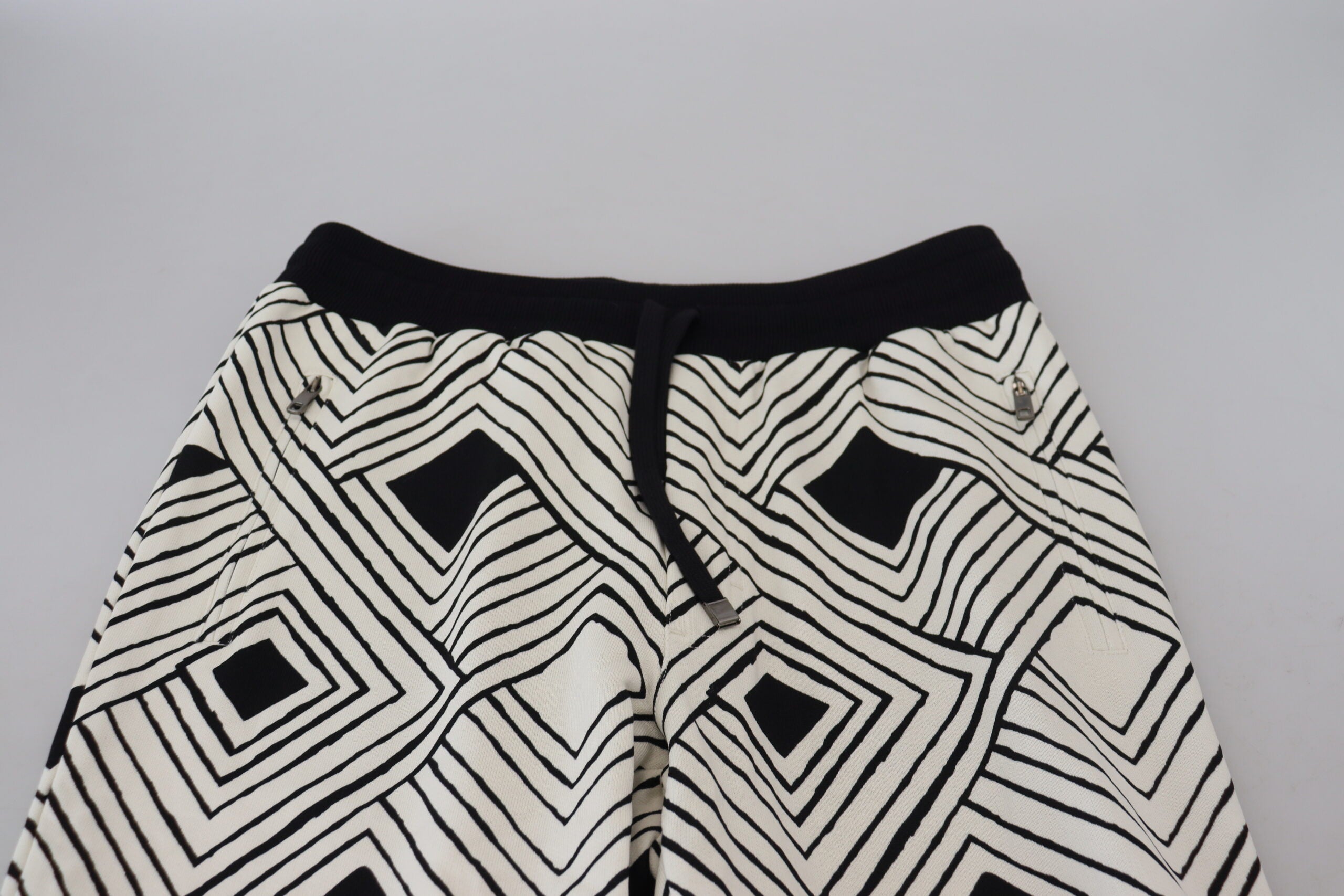 Dolce & Gabbana Black White Cotton Trousers Sport Men's Pants