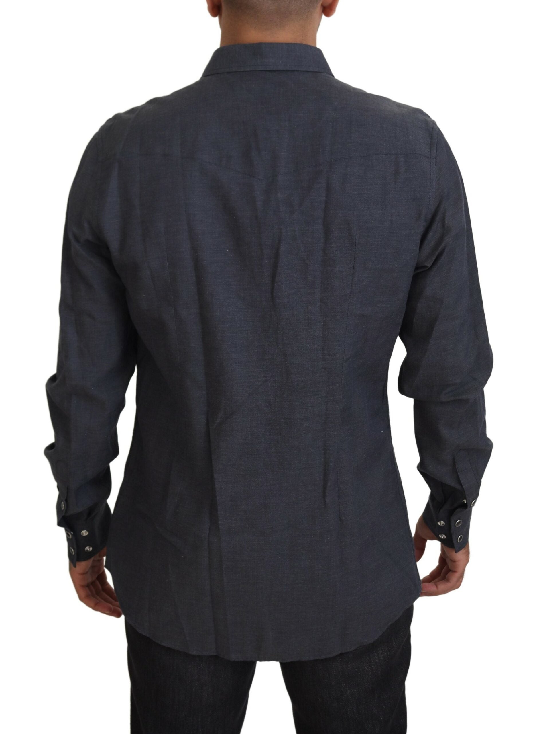 Dolce & Gabbana Blue Cotton Denim Crystal Bee Men's Shirt
