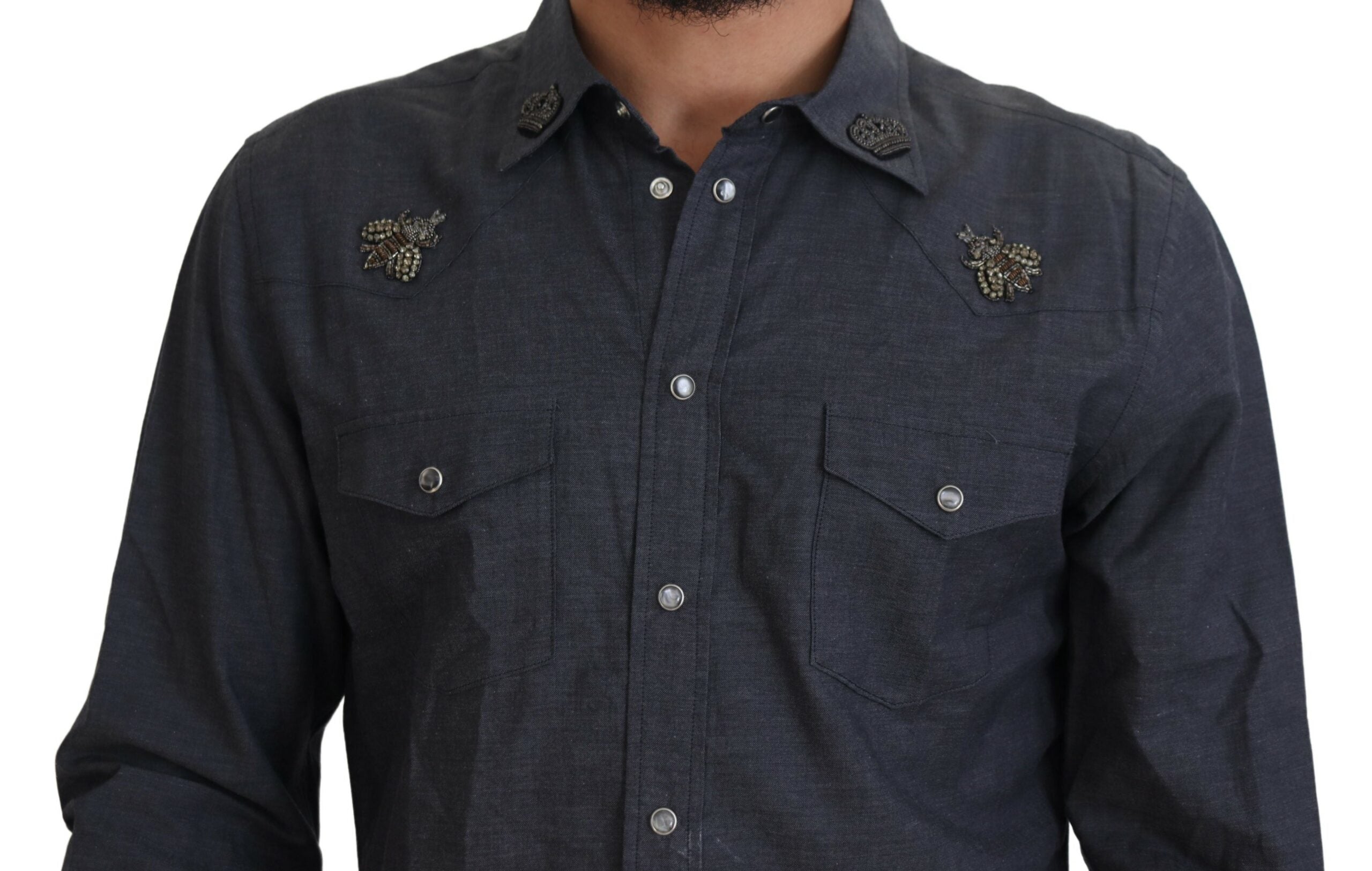 Dolce & Gabbana Elegant Slim-Fit Blue Denim Casual Men's Shirt