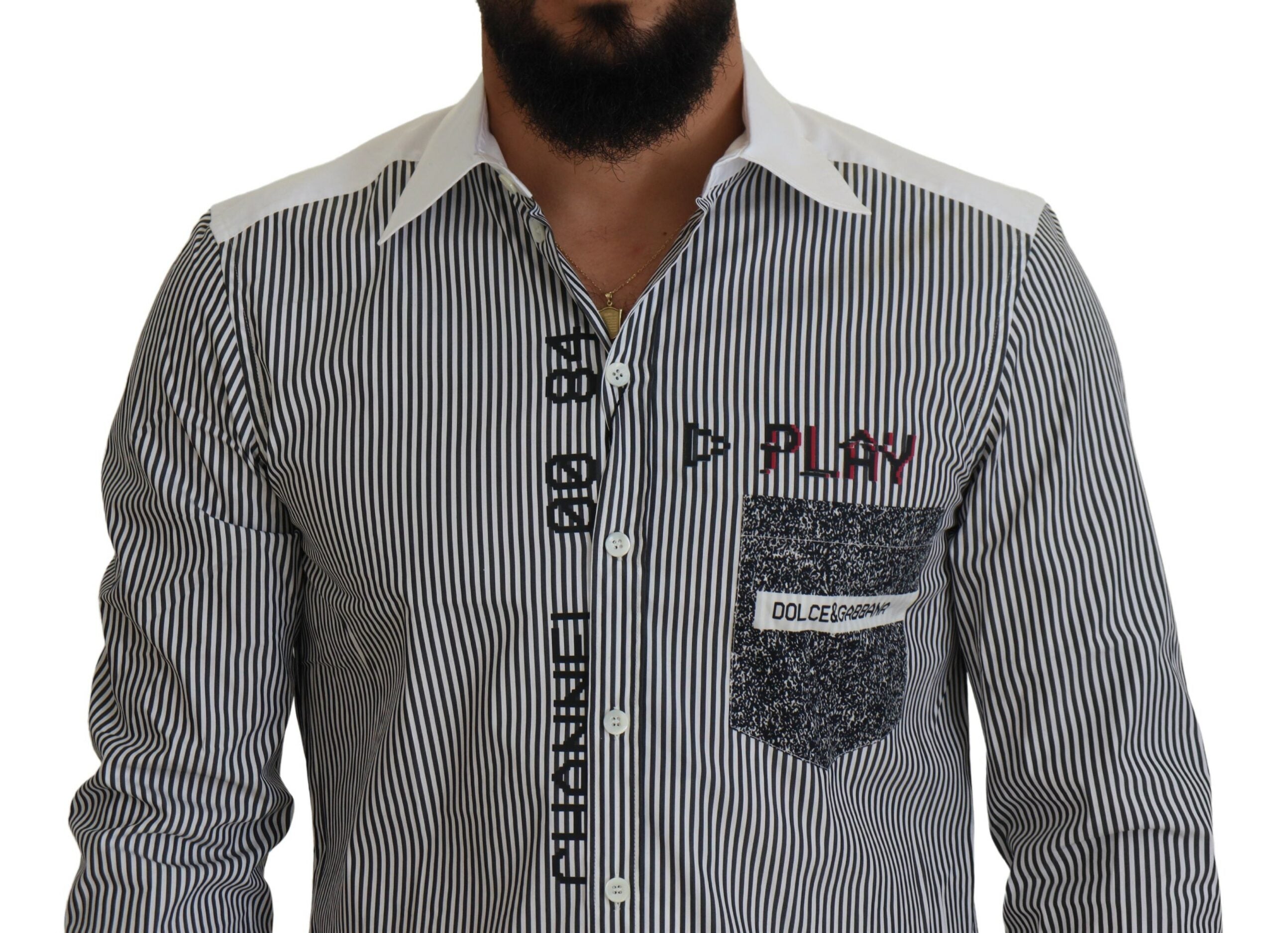 Dolce & Gabbana Gray White Striped Slim Fit Men's Shirt