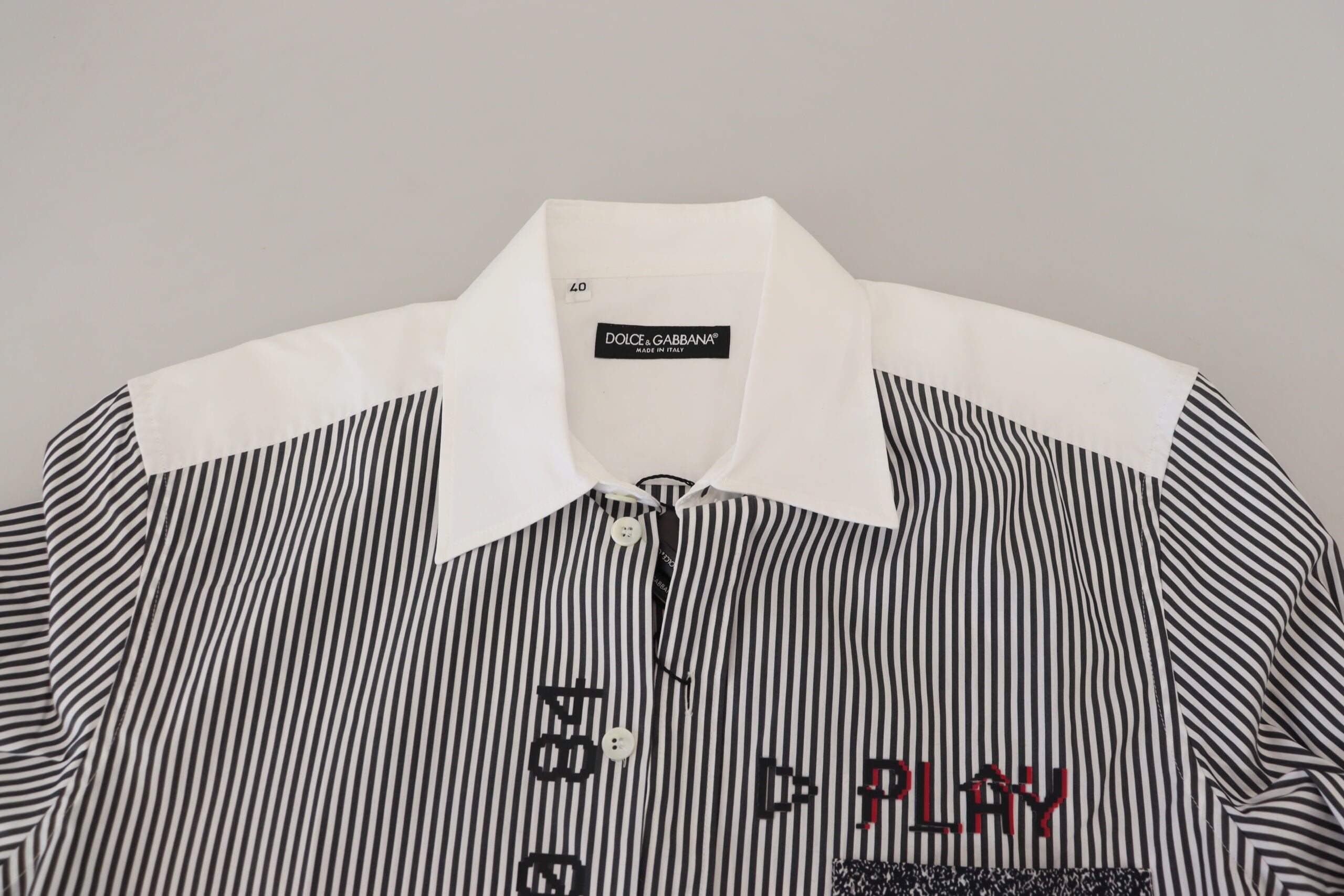 Dolce & Gabbana Gray White Striped Slim Fit Men's Shirt