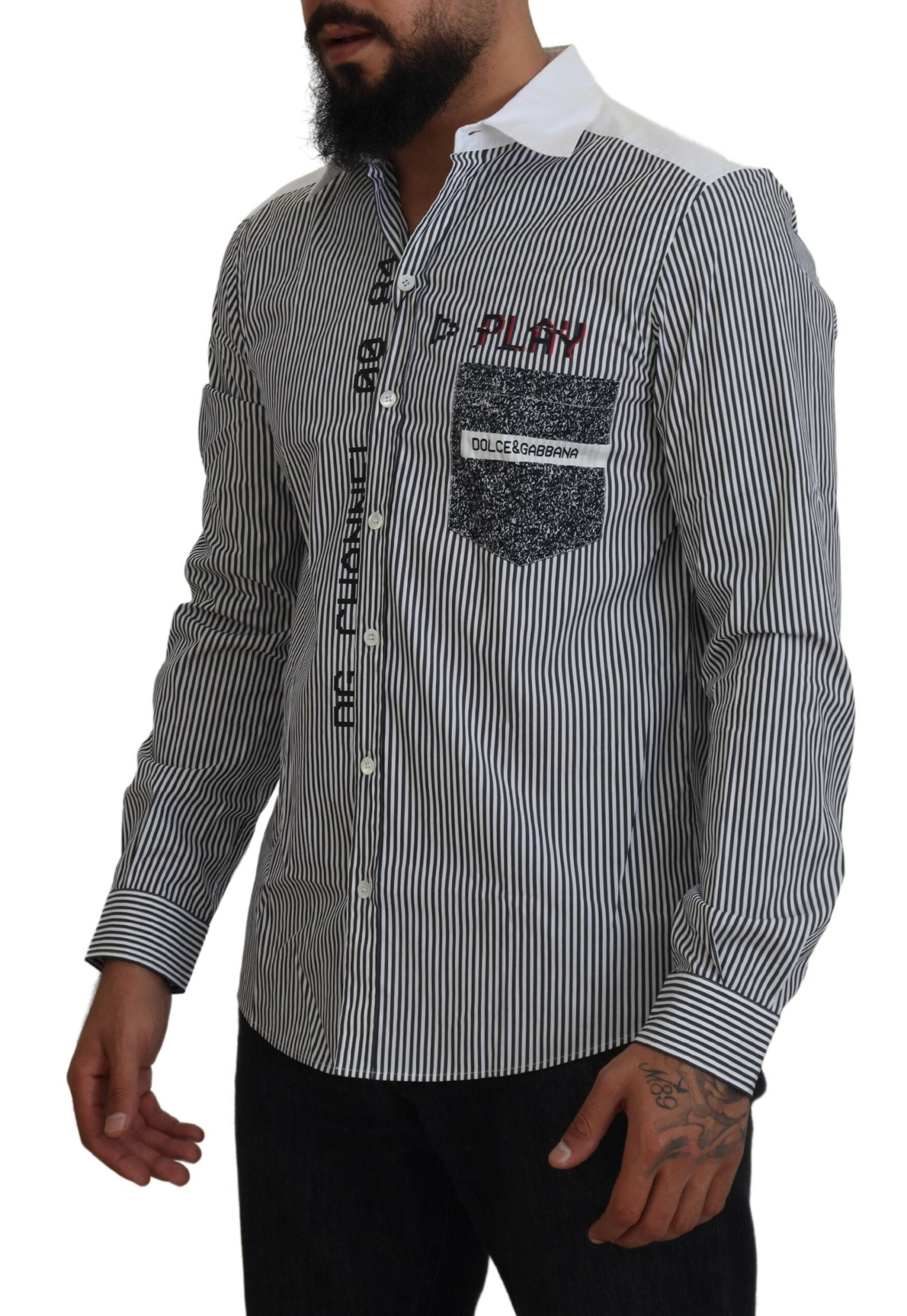 Dolce & Gabbana Gray White Striped Slim Fit Men's Shirt