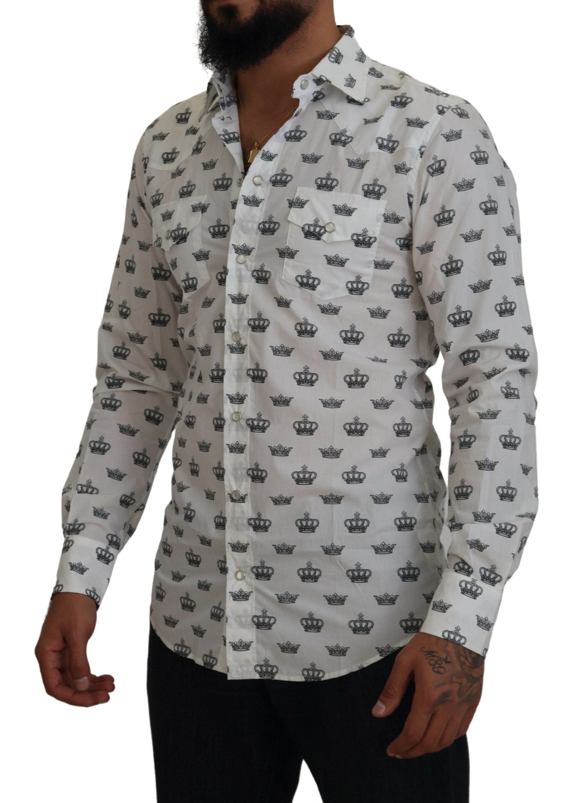Dolce & Gabbana Slim Fit Crown Print Dress Men's Shirt