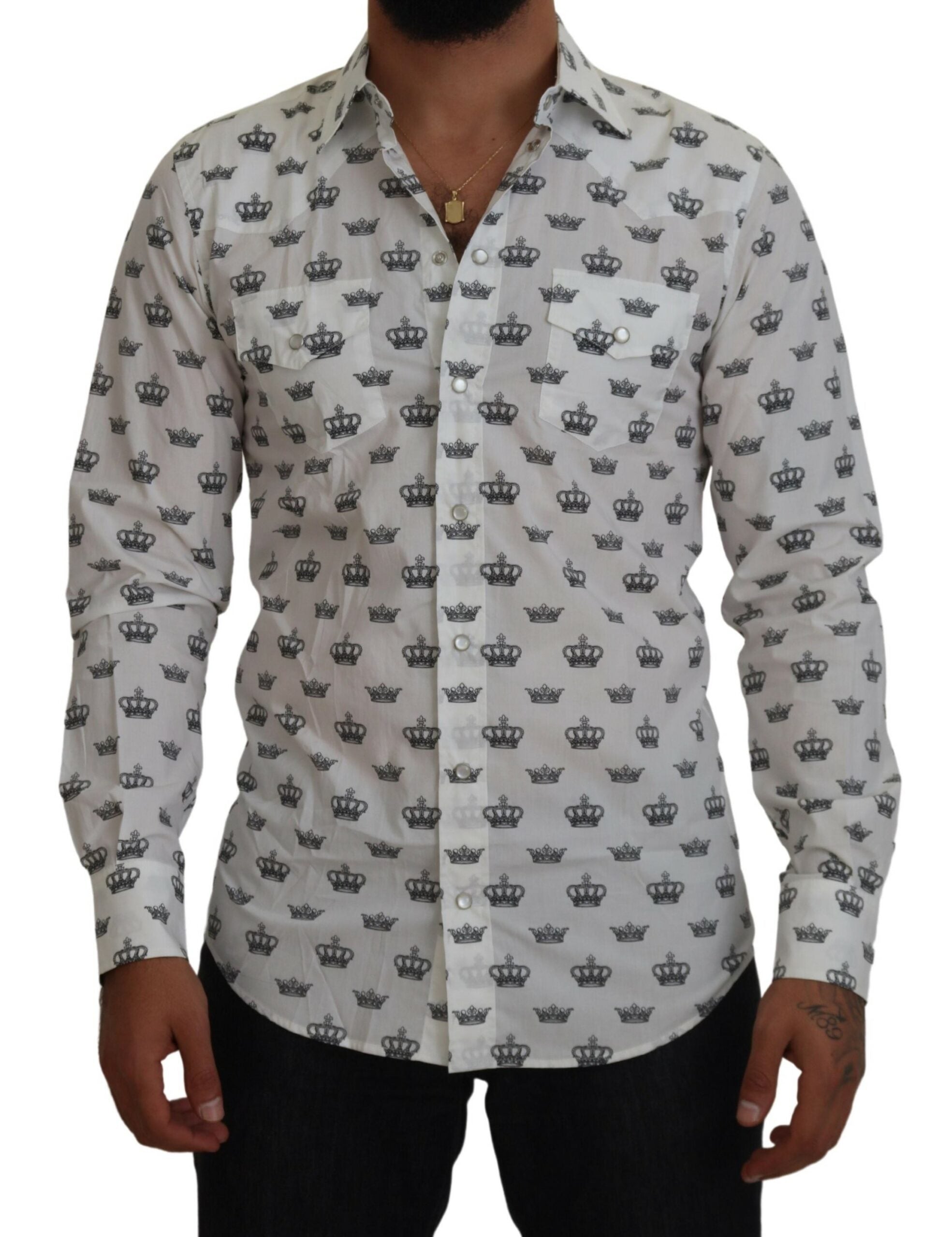 Dolce & Gabbana Slim Fit Crown Print Dress Men's Shirt