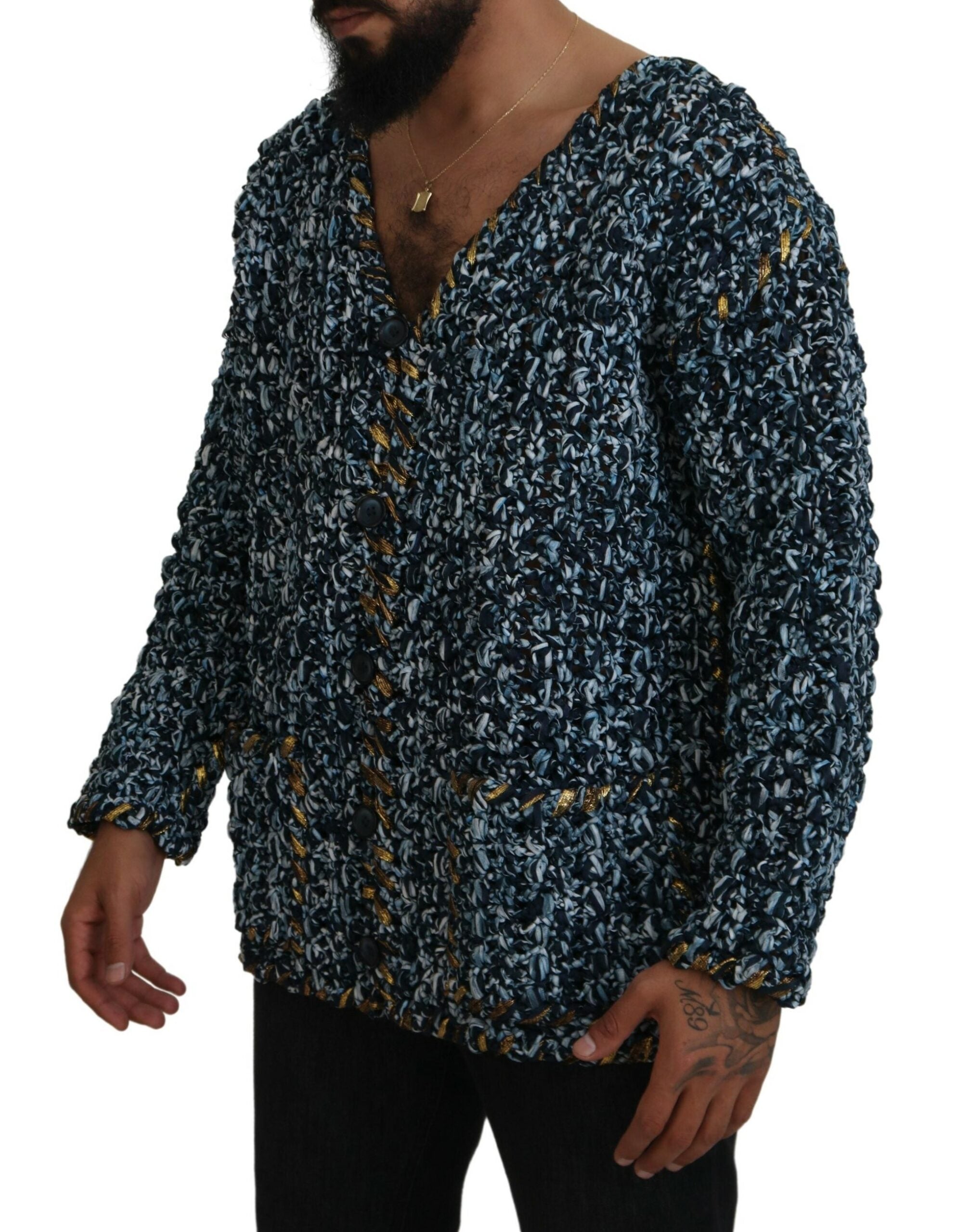 Dolce & Gabbana Elegant Blue V-Neck Cardigan Men's Sweater