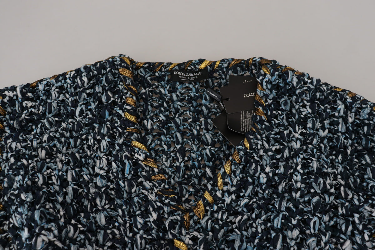 Dolce & Gabbana Blue Button Cardigan Fatto A Mano Men's Sweater