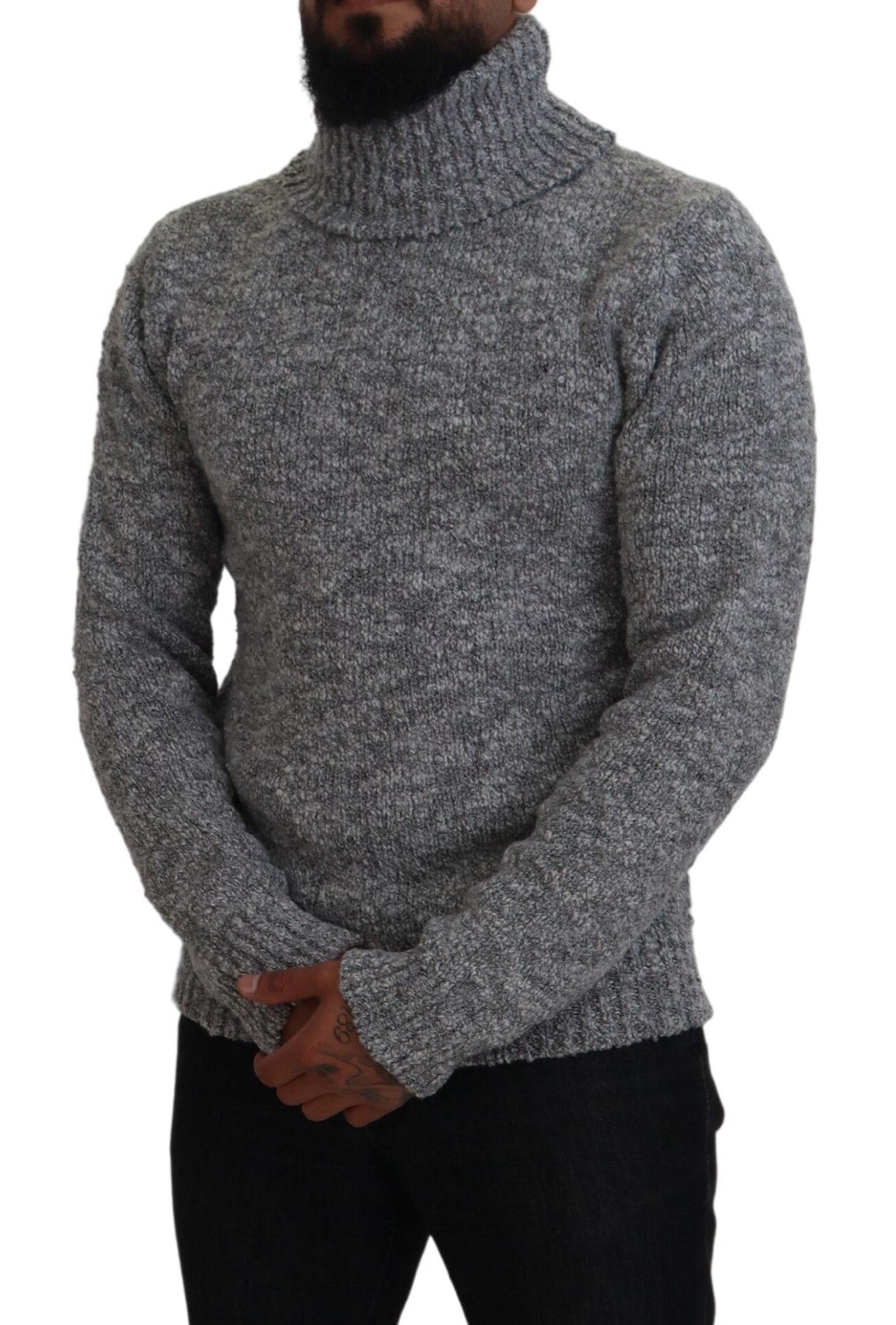 Dolce & Gabbana Gray Wool Knit Turtleneck Pullover Men's Sweater