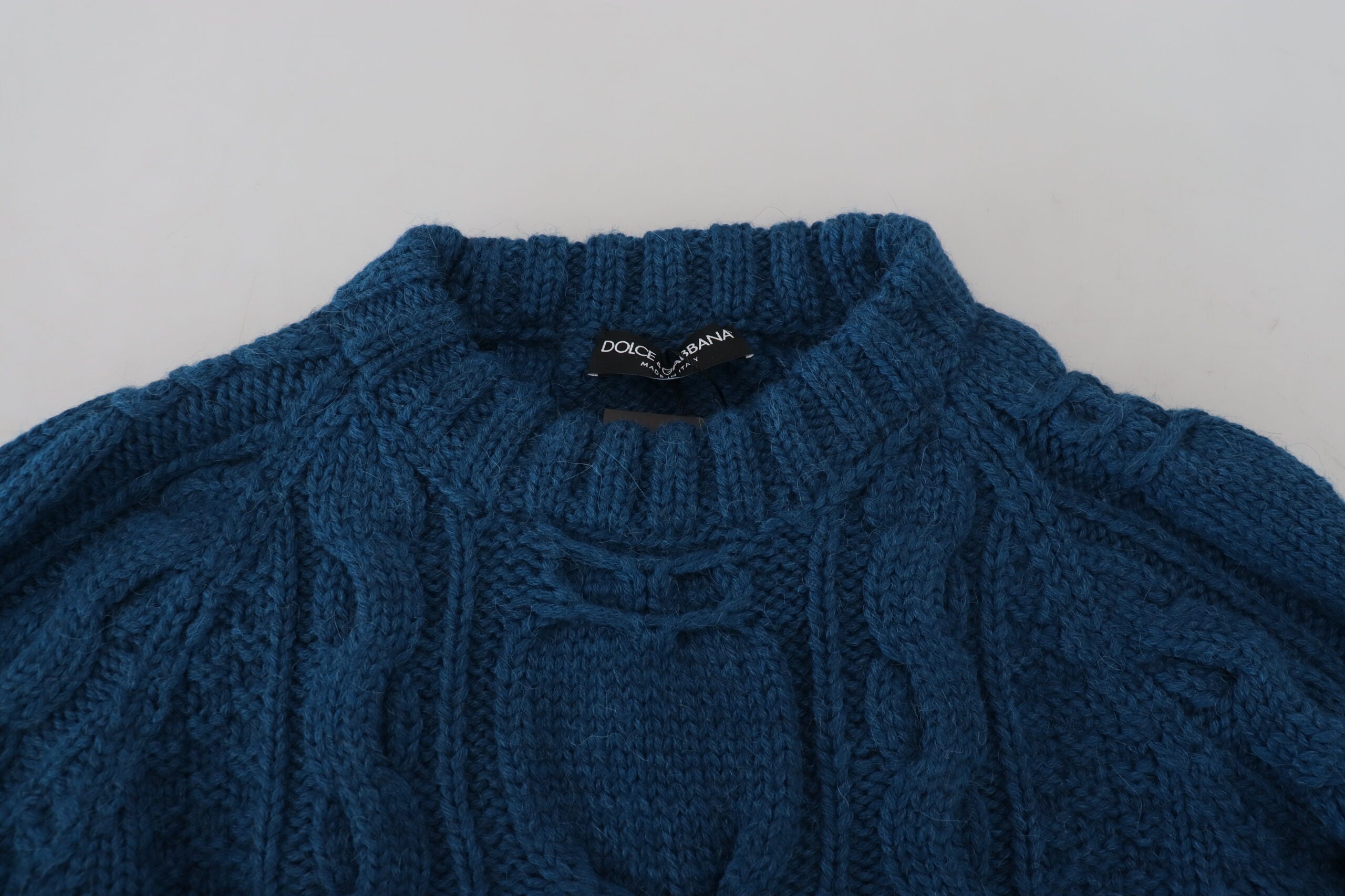 Dolce & Gabbana Blue Knitted Wool Alpaca Pullover Men's Sweater