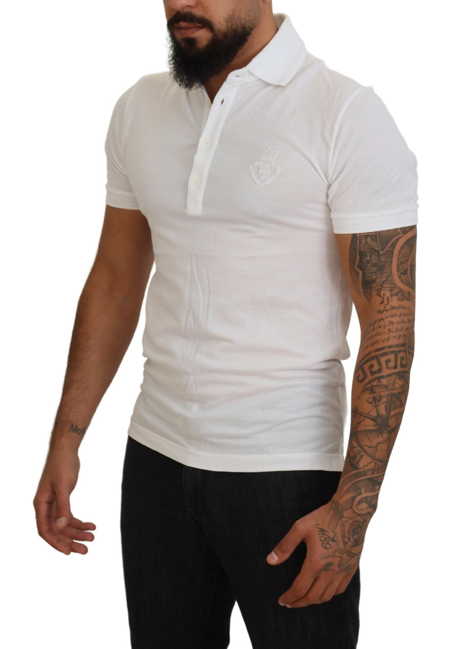 Dolce & Gabbana White Cotton Logo Short Sleeve Polo Men's T-shirt