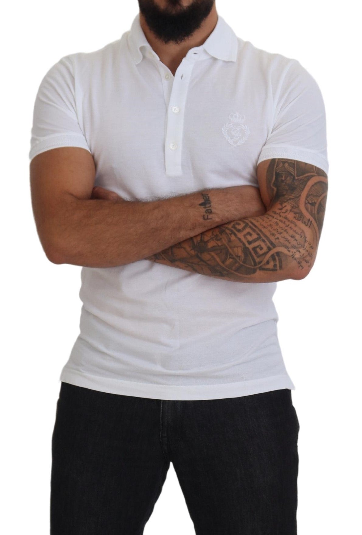 Dolce & Gabbana White Cotton Logo Short Sleeve Polo Men's T-shirt