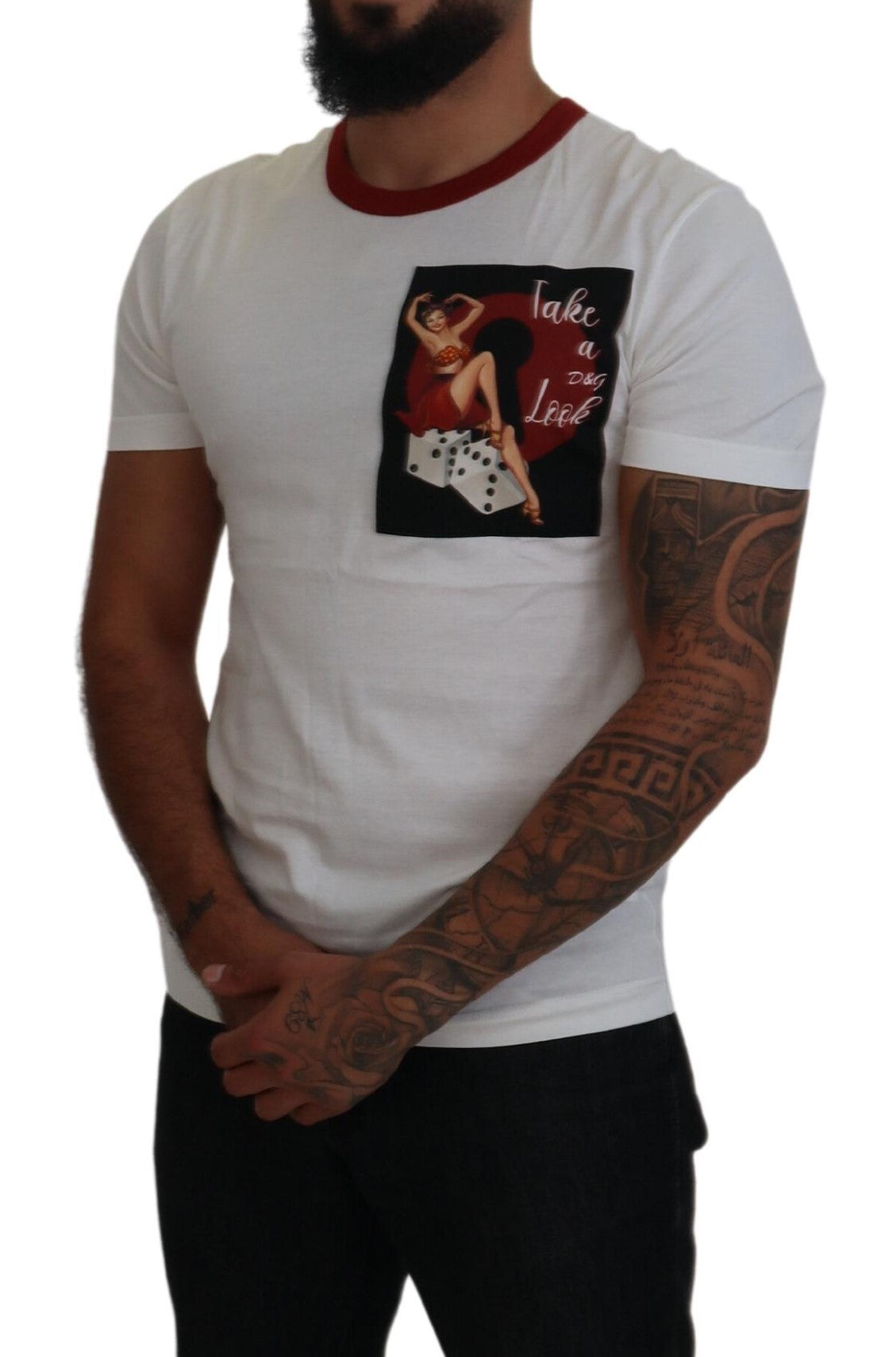 Dolce & Gabbana Cotton White Logo Print Crewneck Men's T-shirt