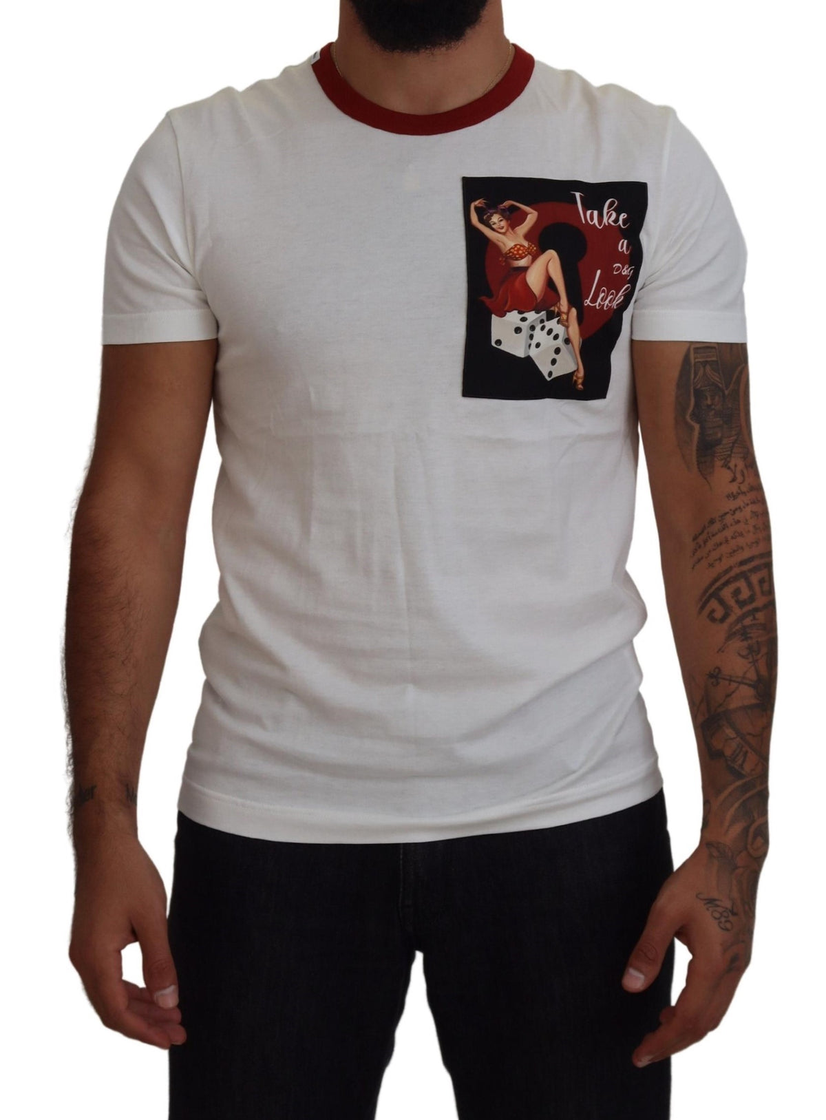 Dolce & Gabbana Cotton White Logo Print Crewneck Men