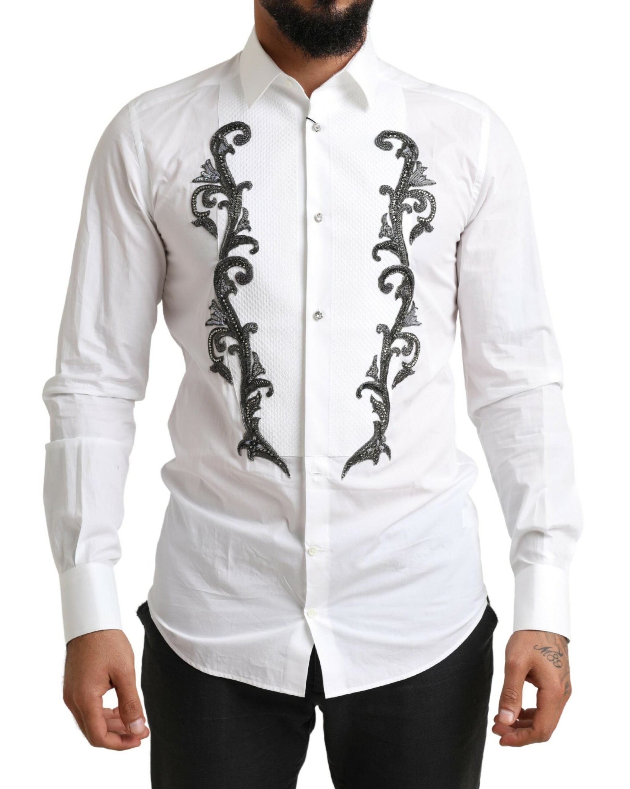 Dolce & Gabbana Italian Designer Slim Fit Tuxedo Men's Shirt