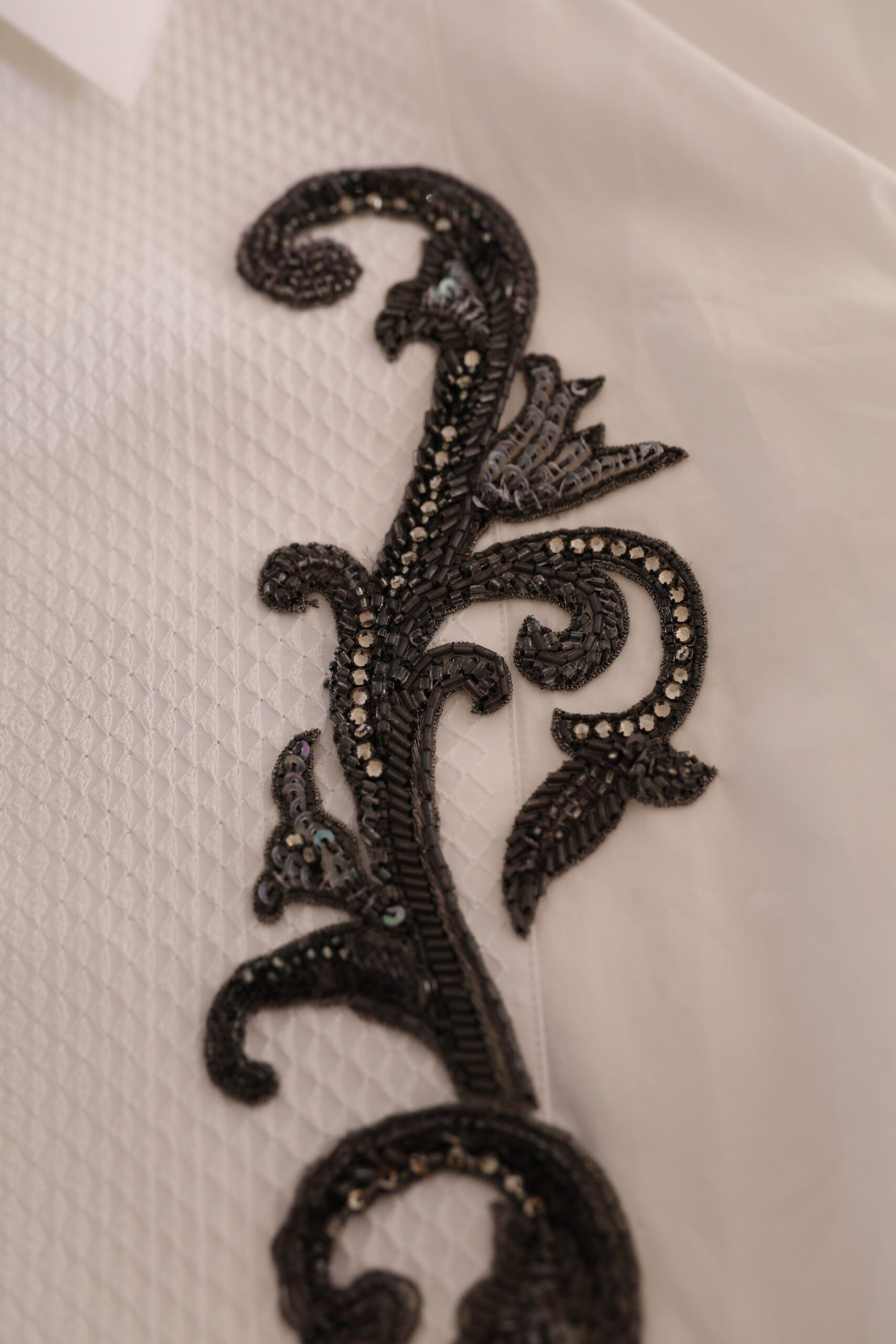 Dolce & Gabbana White Tuxedo Slim Fit Baroque Men's Shirt