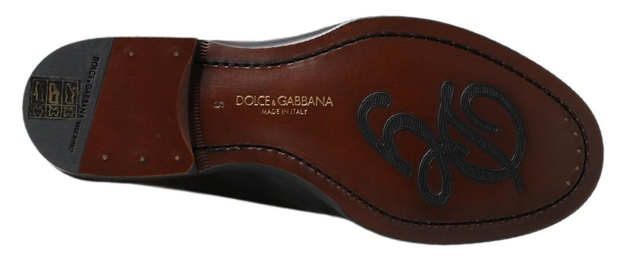 Dolce & Gabbana Black Leather Slipper Loafers Stitched Men's Shoes