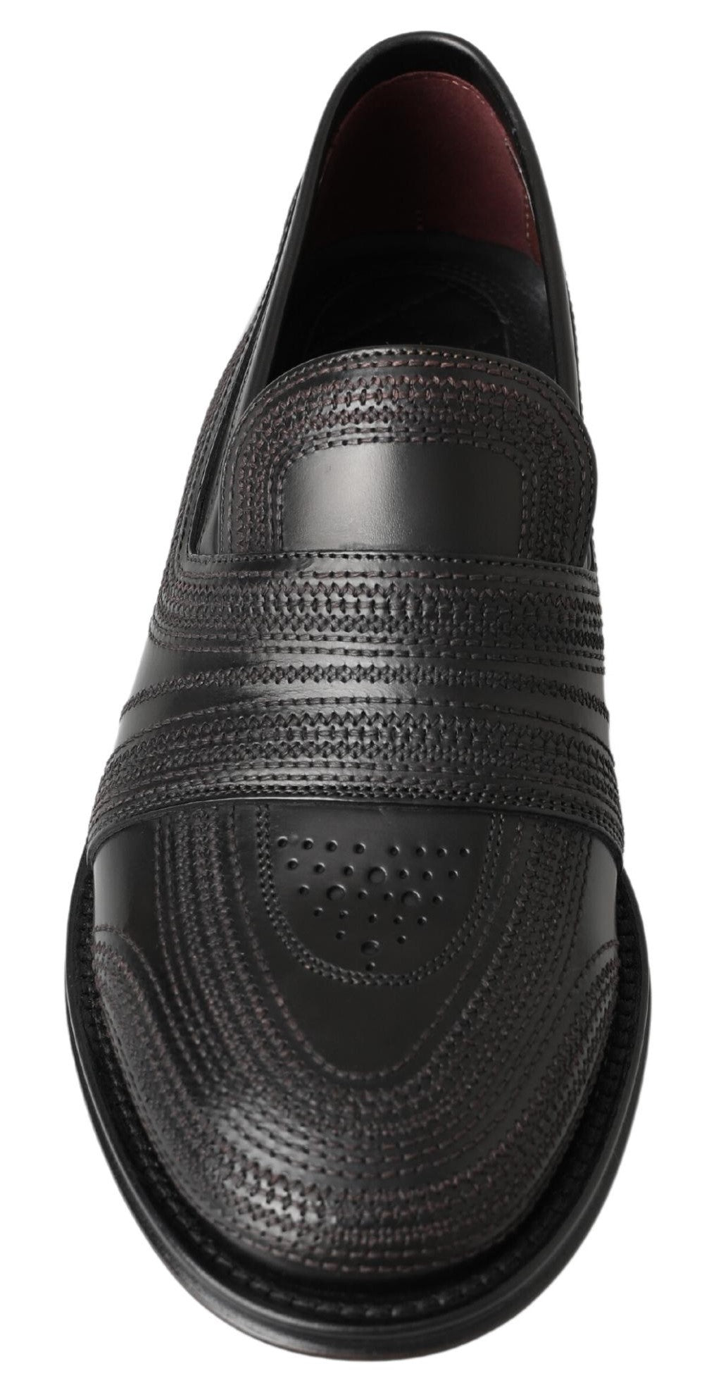 Dolce & Gabbana Black Leather Slipper Loafers Stitched Men's Shoes
