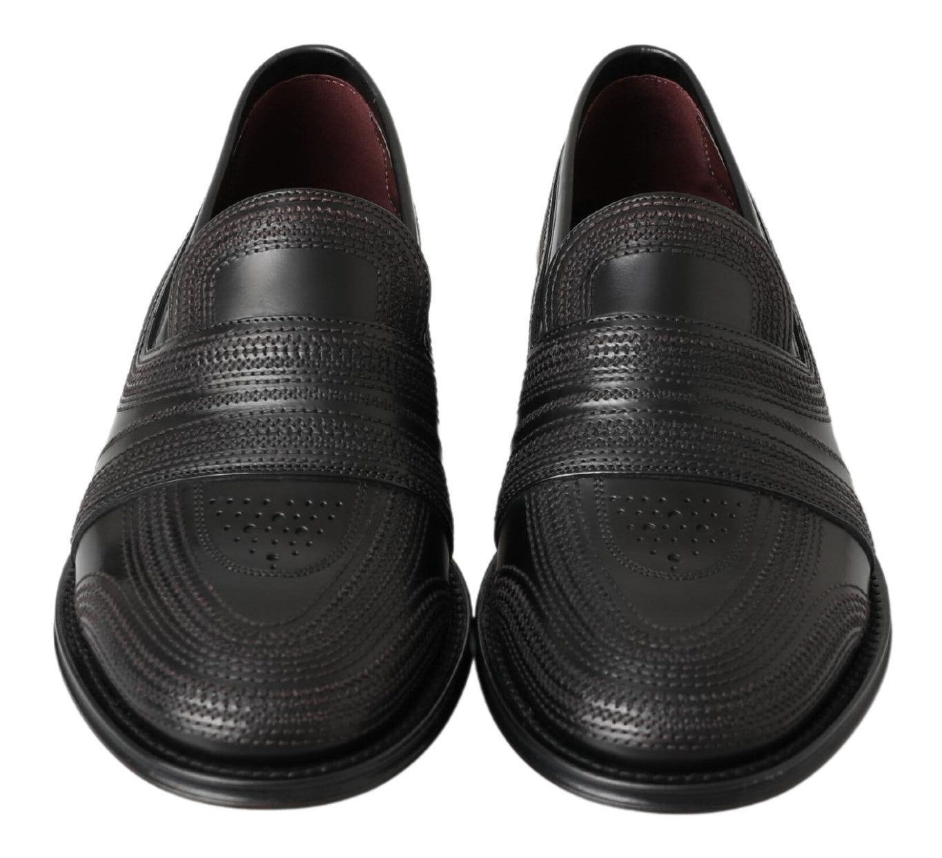 Dolce & Gabbana Black Leather Slipper Loafers Stitched Men's Shoes