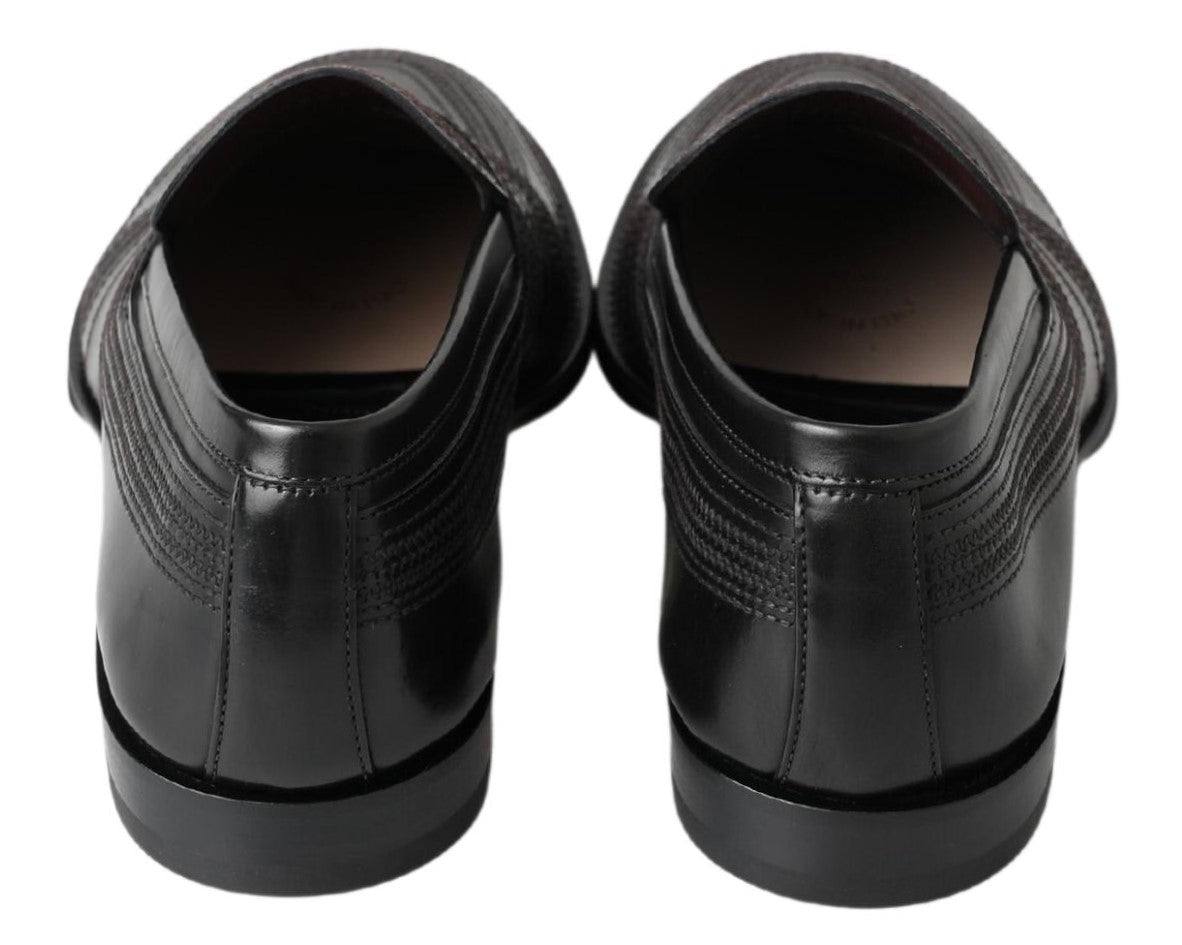 Dolce & Gabbana Black Leather Slipper Loafers Stitched Men's Shoes