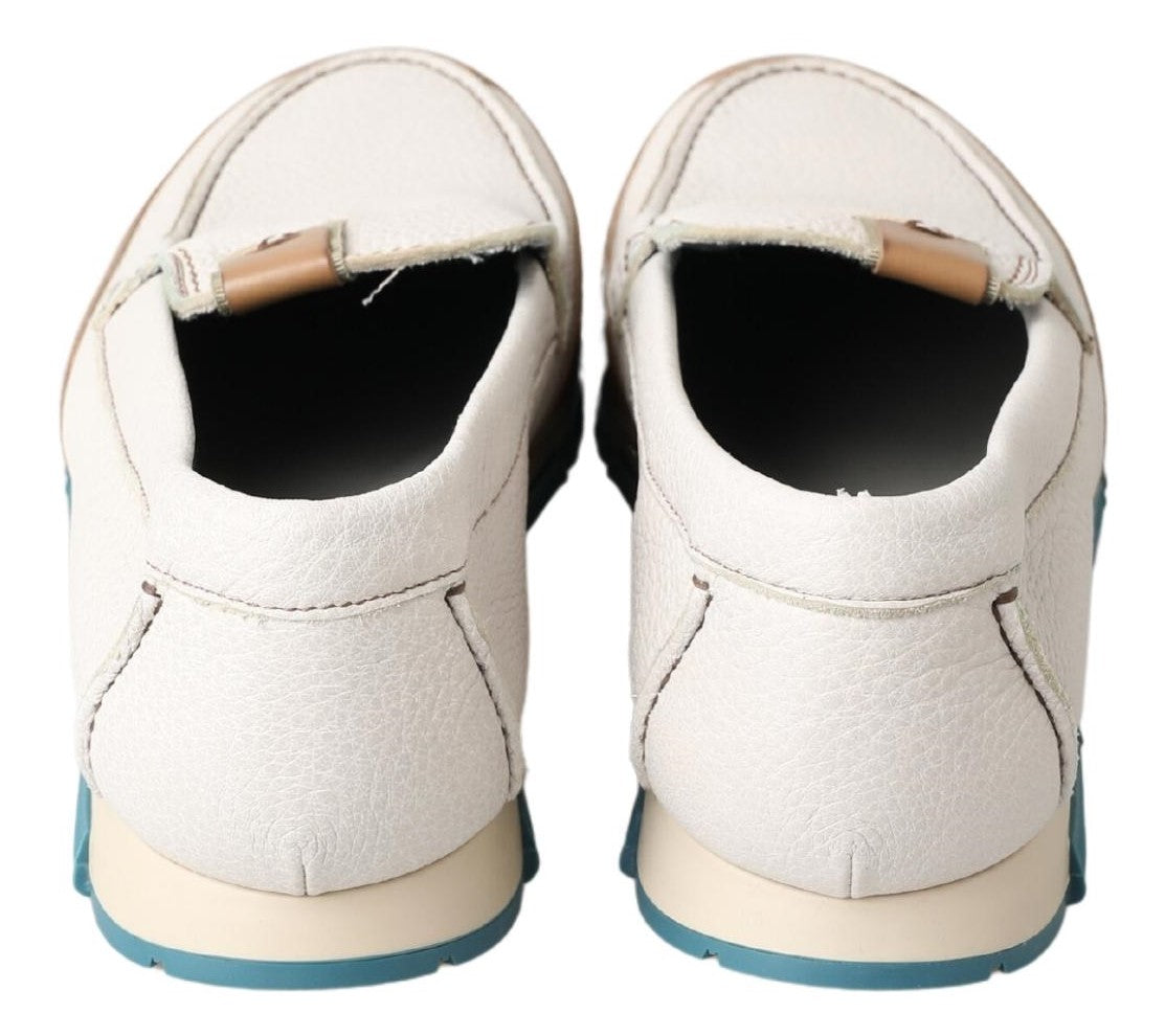 Dolce & Gabbana White Leather Loafers Moccasins Men's Shoes