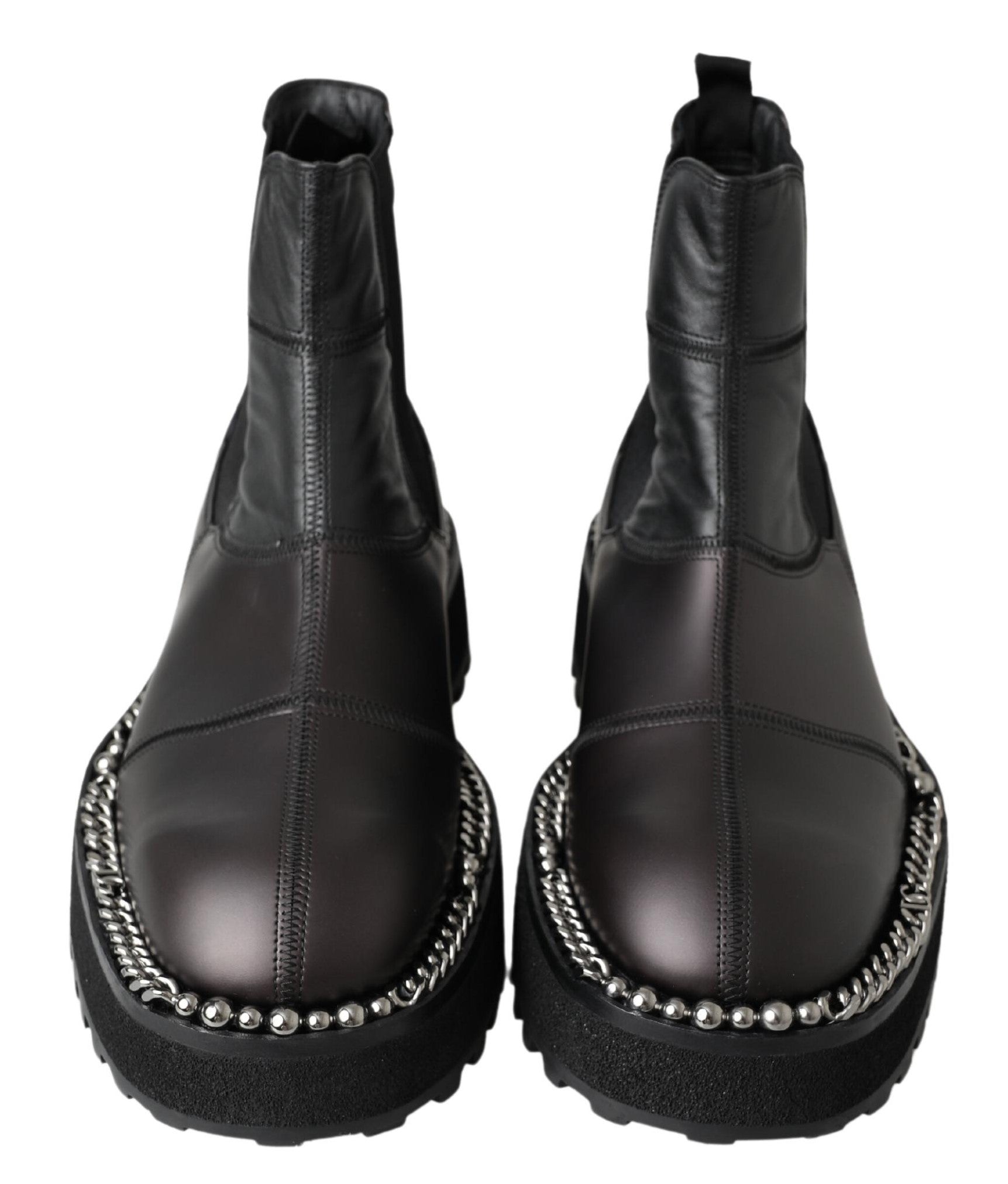 Dolce & Gabbana Black Leather Slip on Stretch Men's Boots