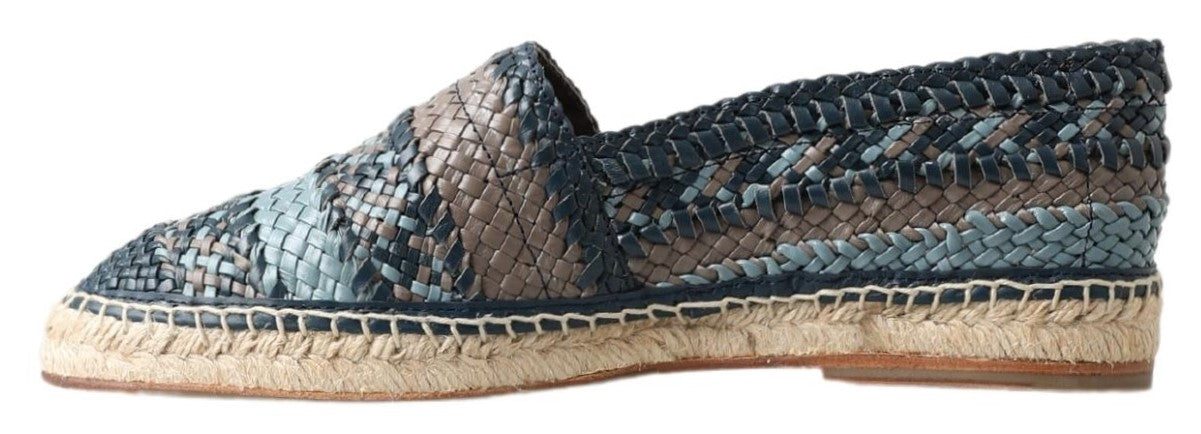 Dolce & Gabbana Blue Gray Leather Buffalo Espadrille Men's Shoes