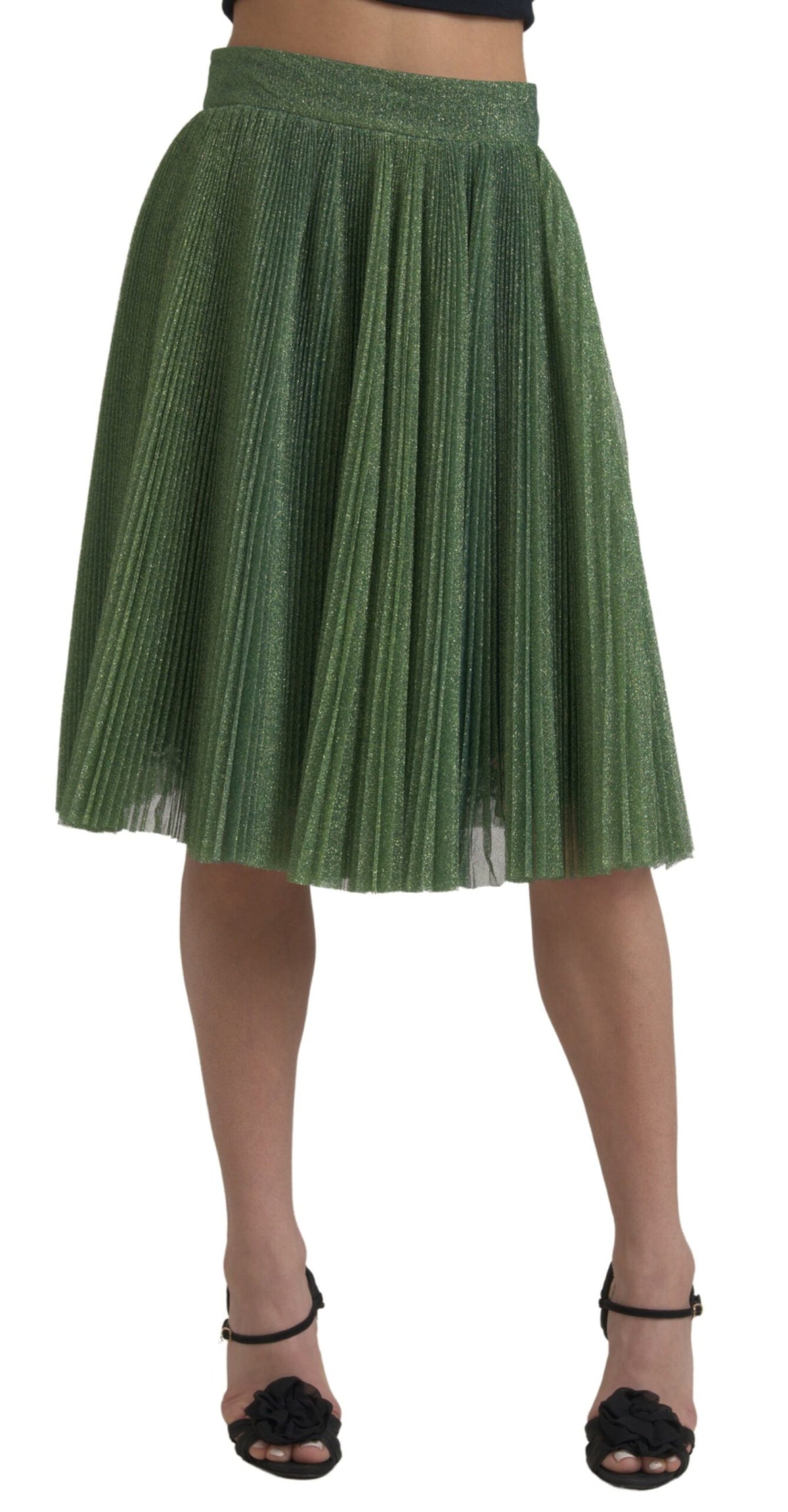 Dolce & Gabbana Metallic Green High Waist A-line Pleated Women's Skirt