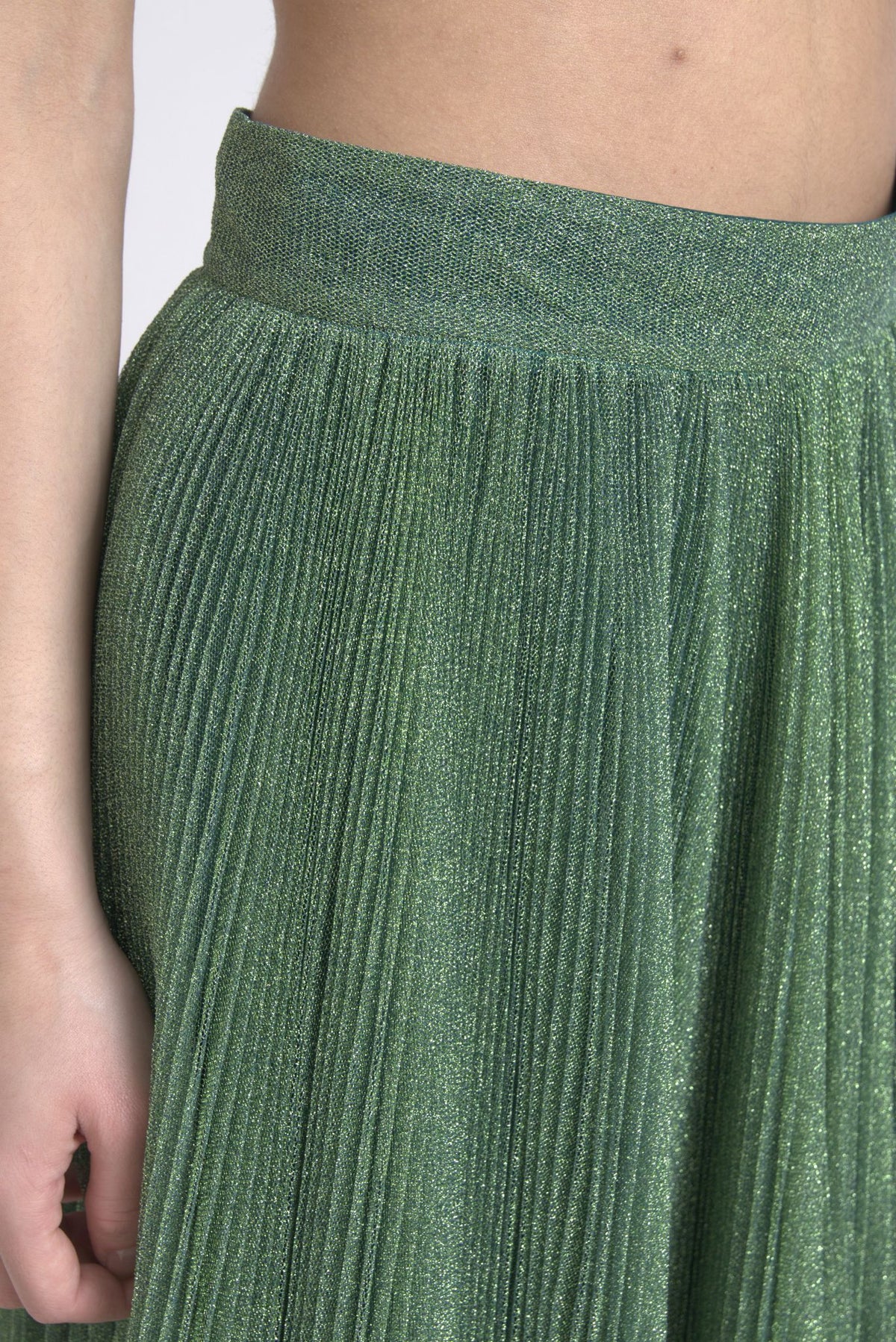 Dolce & Gabbana Metallic Green High Waist A-line Pleated Women's Skirt