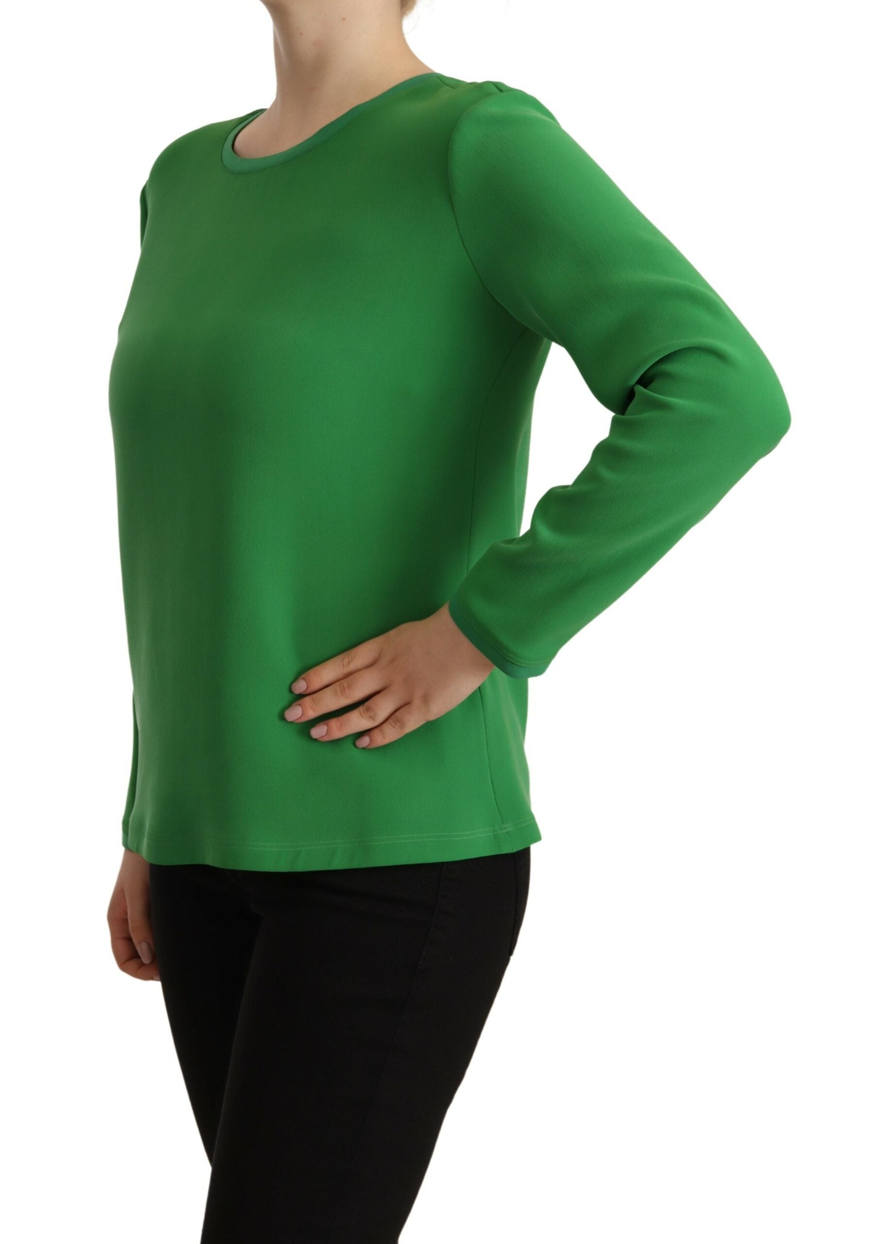 Armani Green Silk Long Sleeves Round Neck Women's Sweater