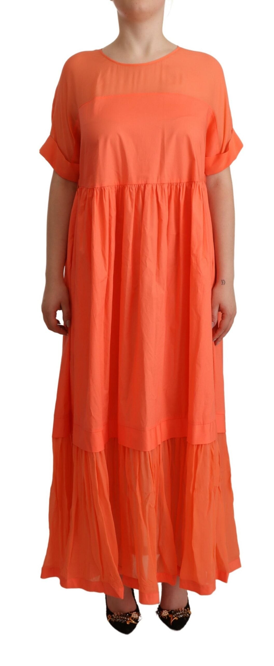 Twinset Coral Cotton Blend Short Sleeves Maxi Shift Women's Dress
