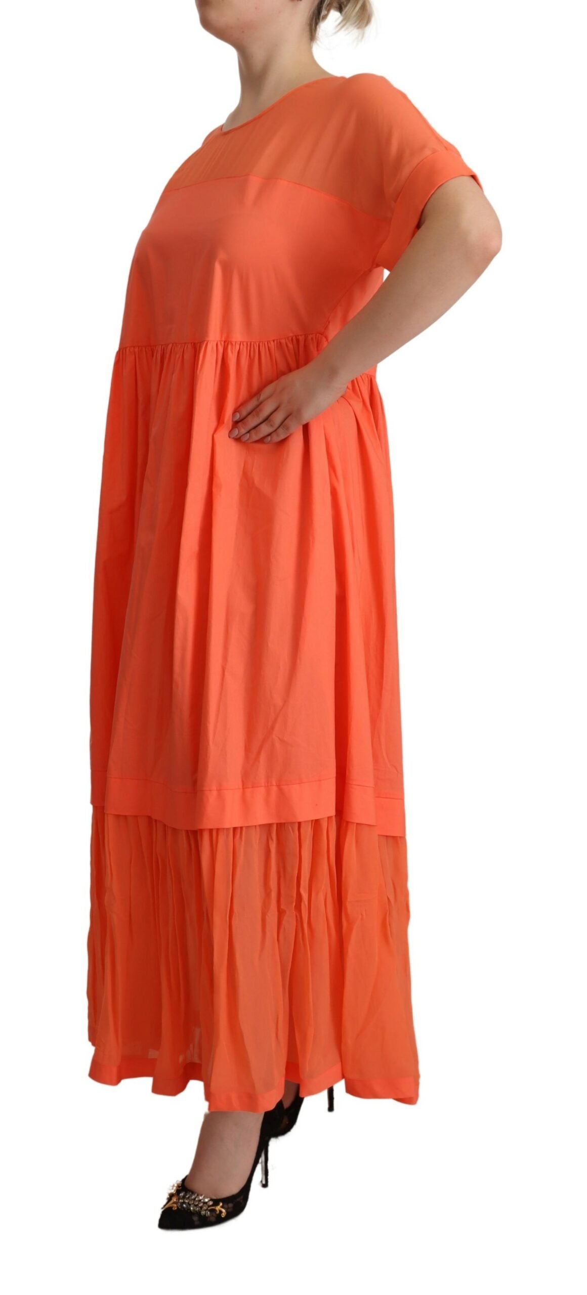 Twinset Coral Cotton Blend Short Sleeves Maxi Shift Women's Dress