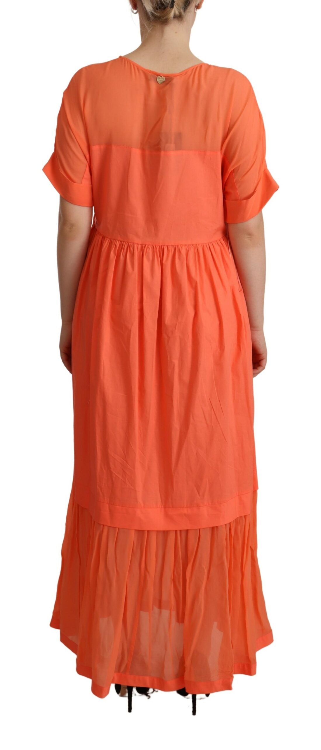 Twinset Coral Cotton Blend Short Sleeves Maxi Shift Women's Dress