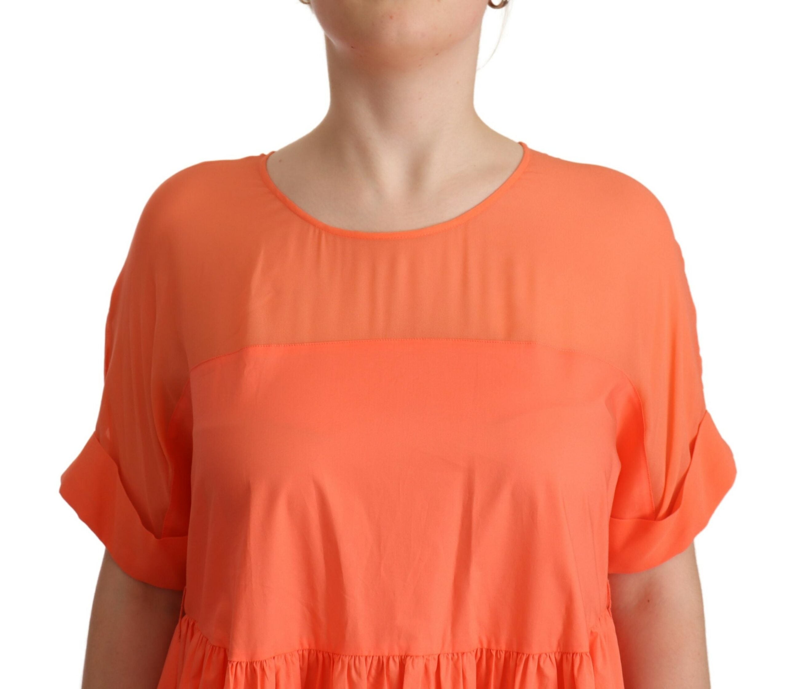 Twinset Coral Cotton Blend Short Sleeves Maxi Shift Women's Dress