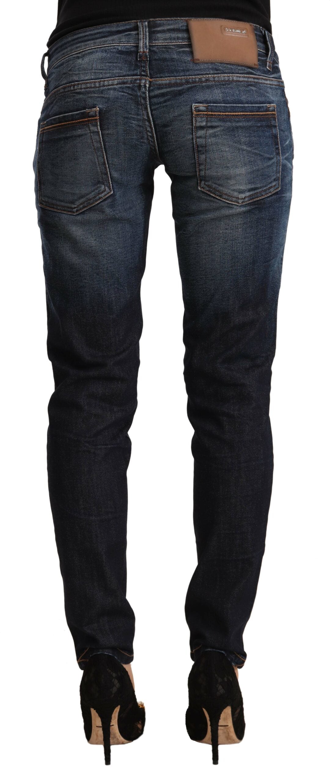 Acht Blue Washed Cotton Low Waist Skinny Denim Women's Jeans
