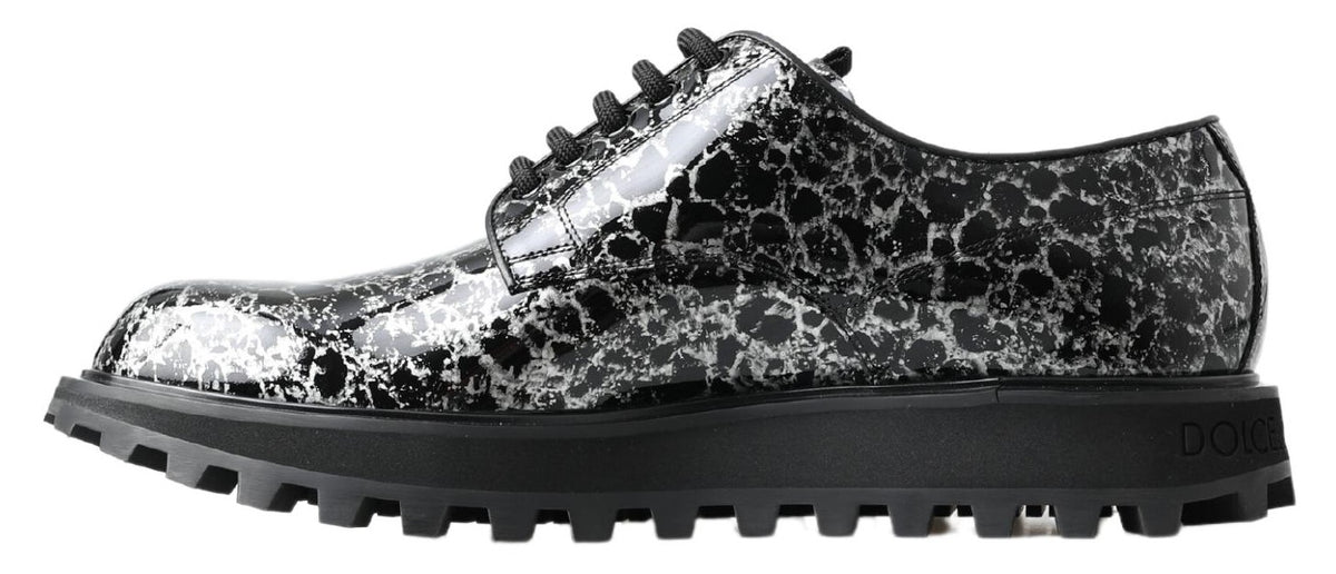 Dolce & Gabbana Black White Derby Patent Leather Men's Shoes