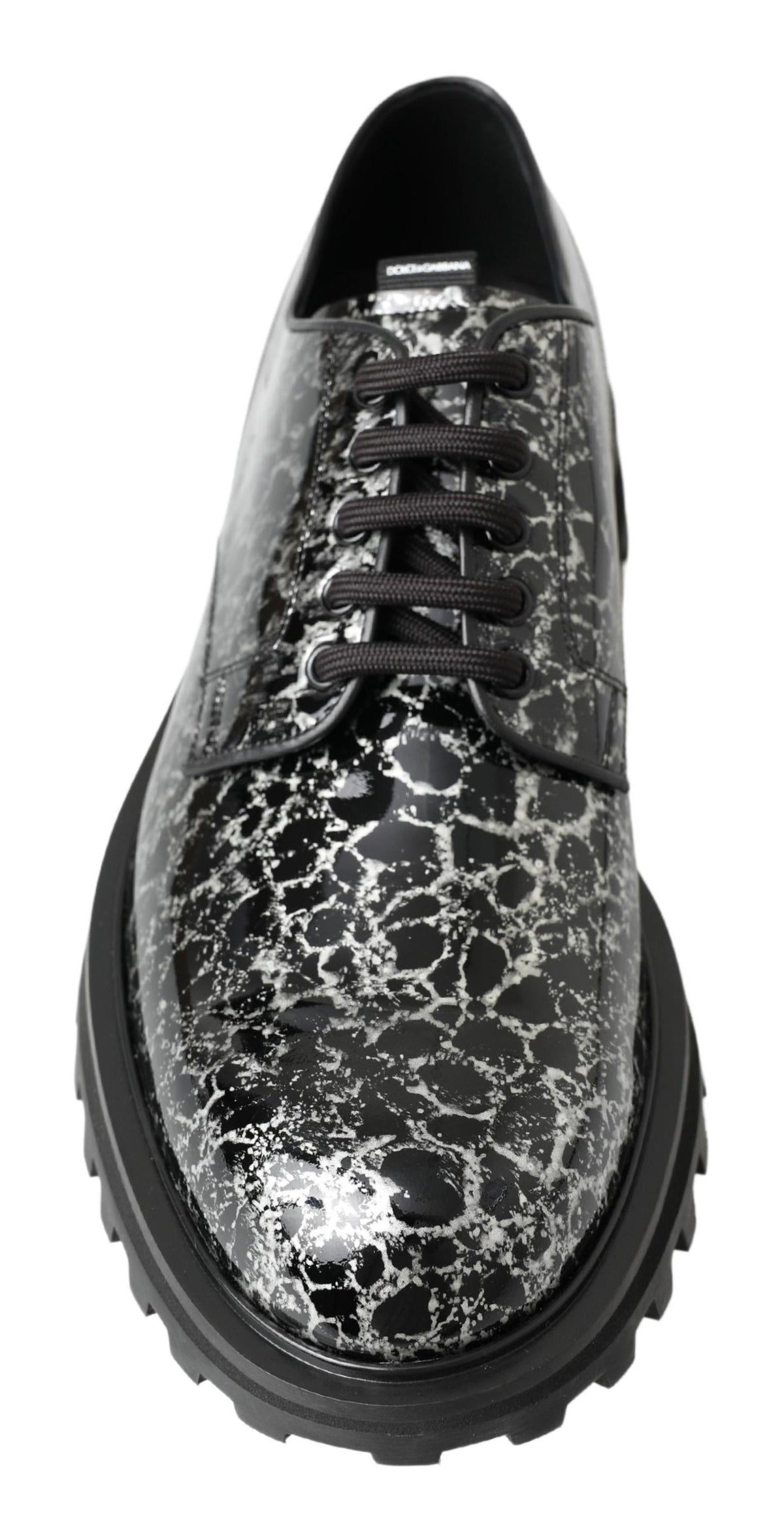 Dolce & Gabbana Black White Derby Patent Leather Men's Shoes