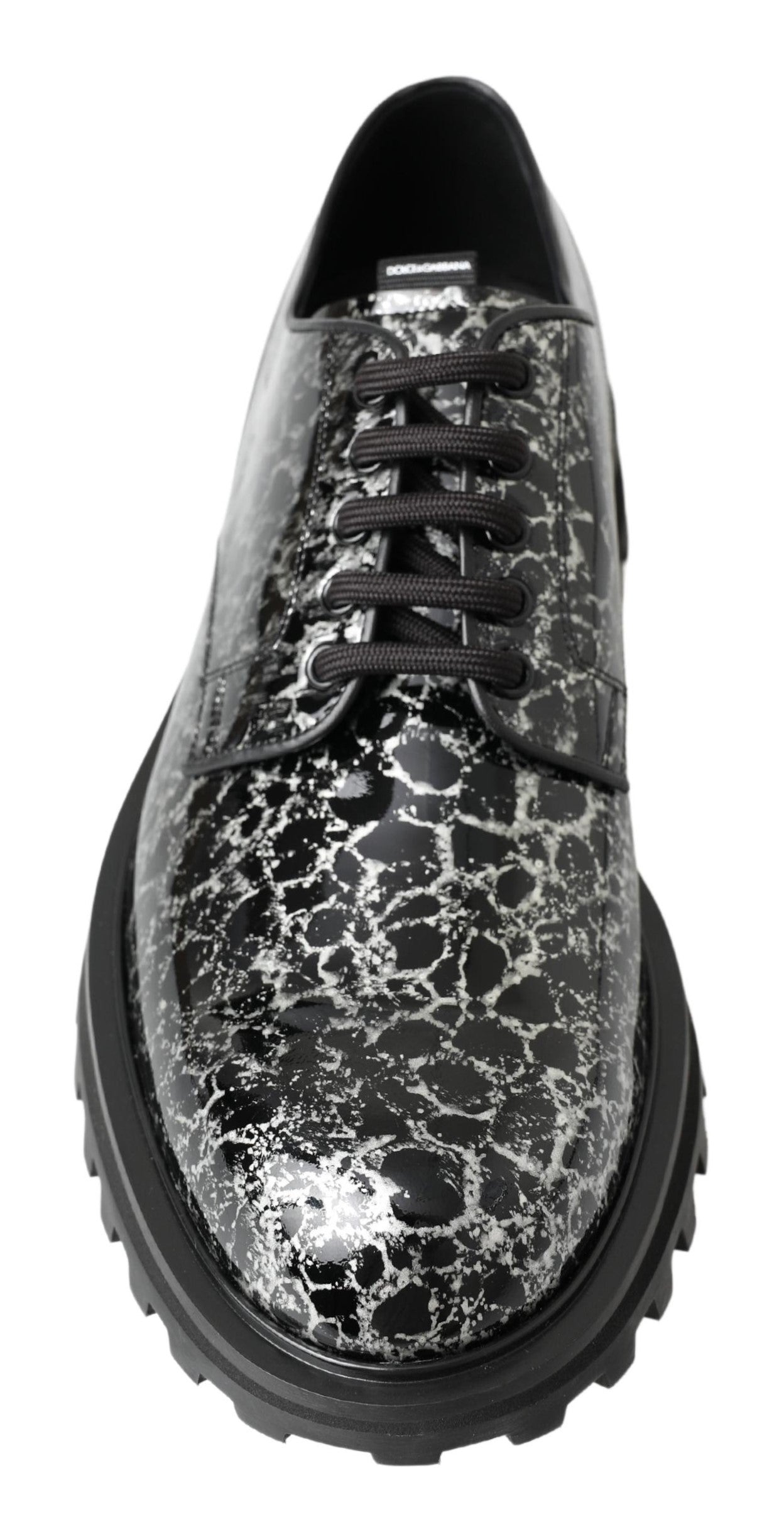 Dolce & Gabbana Black White Derby Patent Leather Men's Shoes