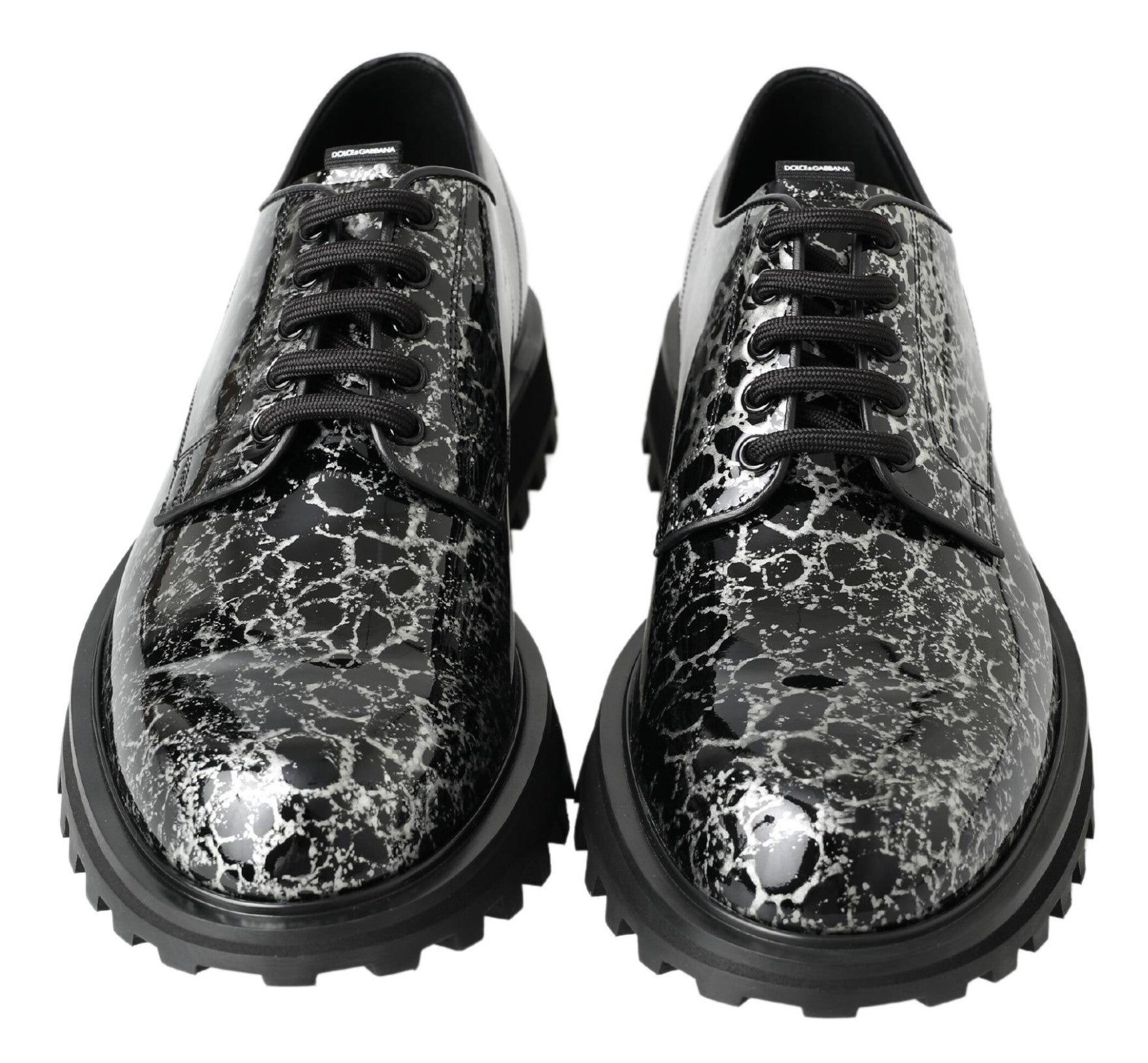 Dolce & Gabbana Black White Derby Patent Leather Men's Shoes