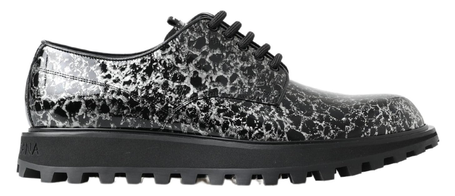 Dolce & Gabbana Black White Derby Patent Leather Men's Shoes