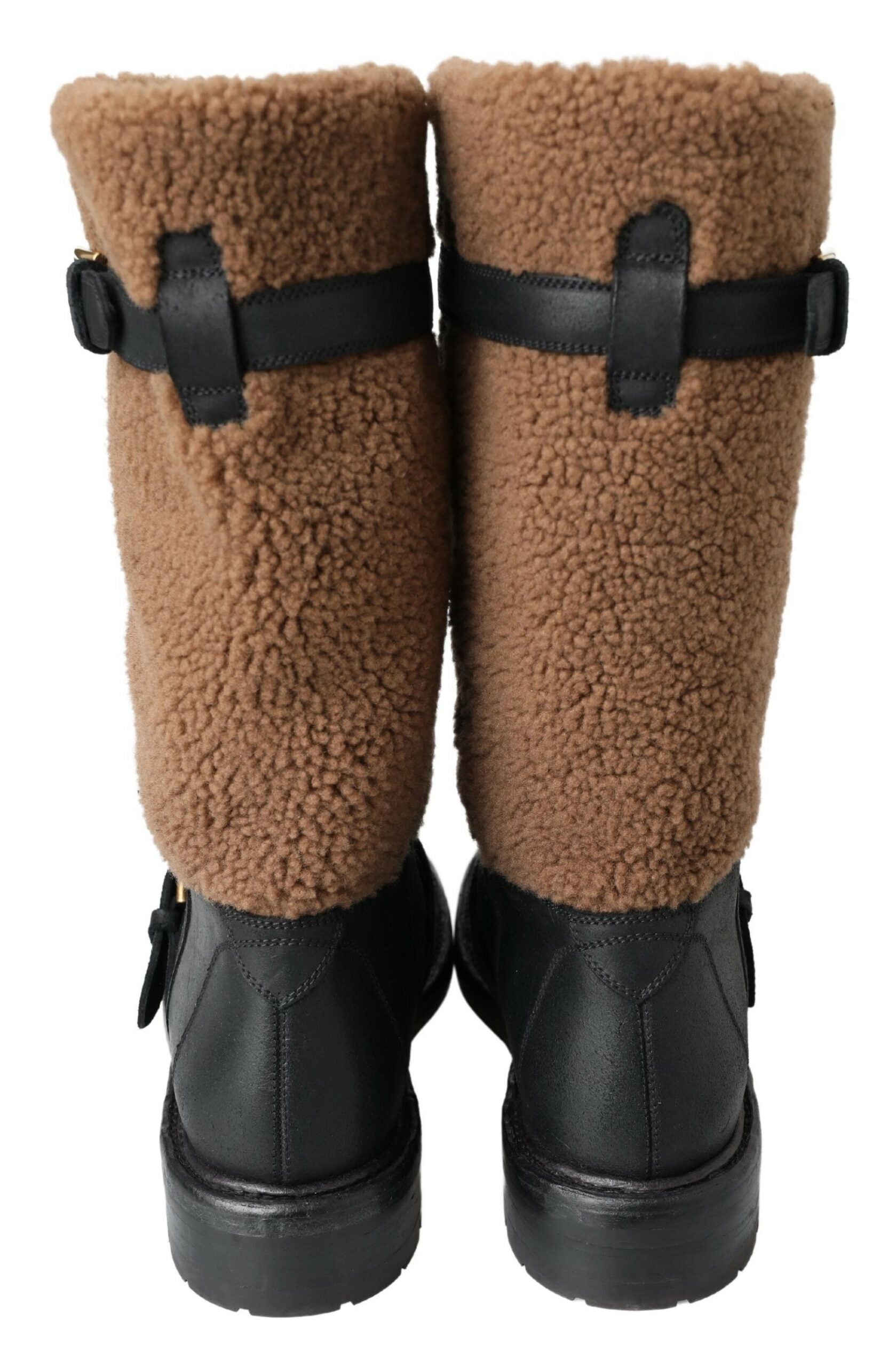 Dolce & Gabbana Black Leather Brown Shearling Men's Boots